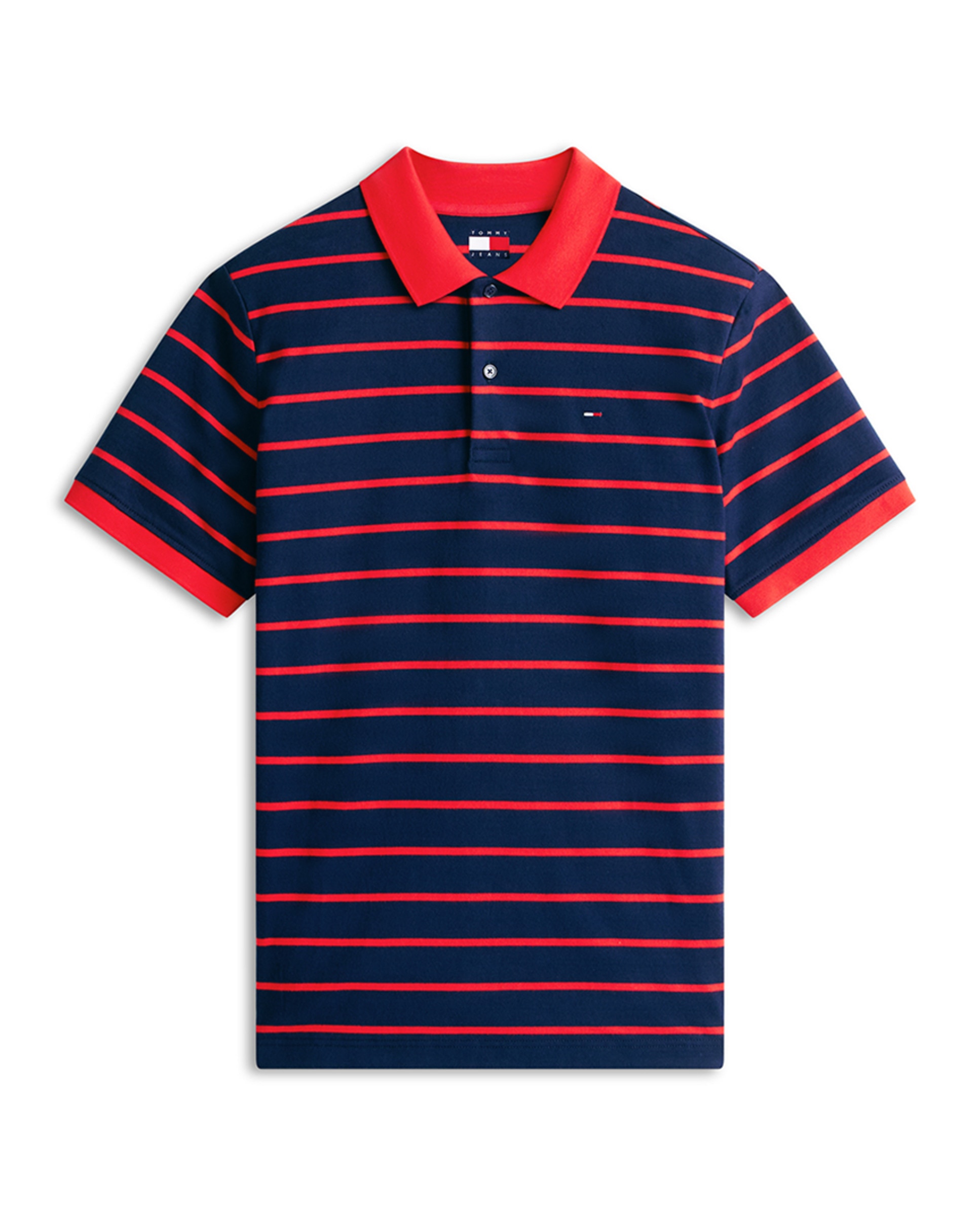 Polo Regular Fit às Riscas com Manga Curta Azul-marinho-4