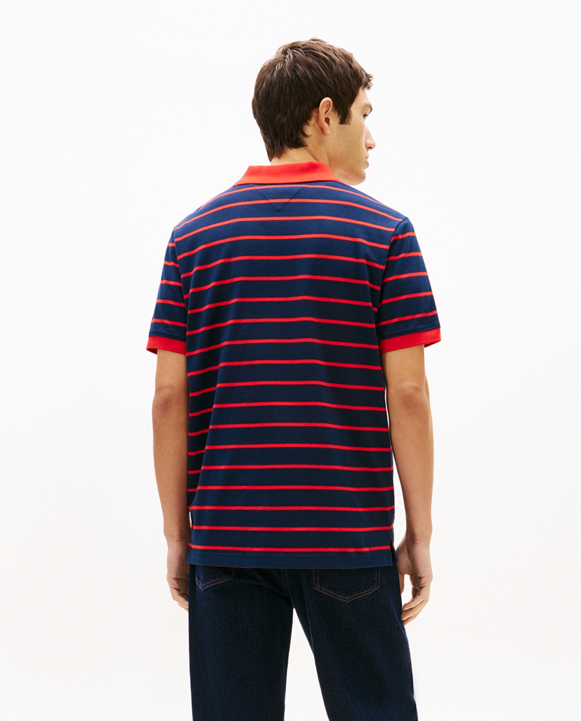 Polo Regular Fit às Riscas com Manga Curta Azul-marinho-2