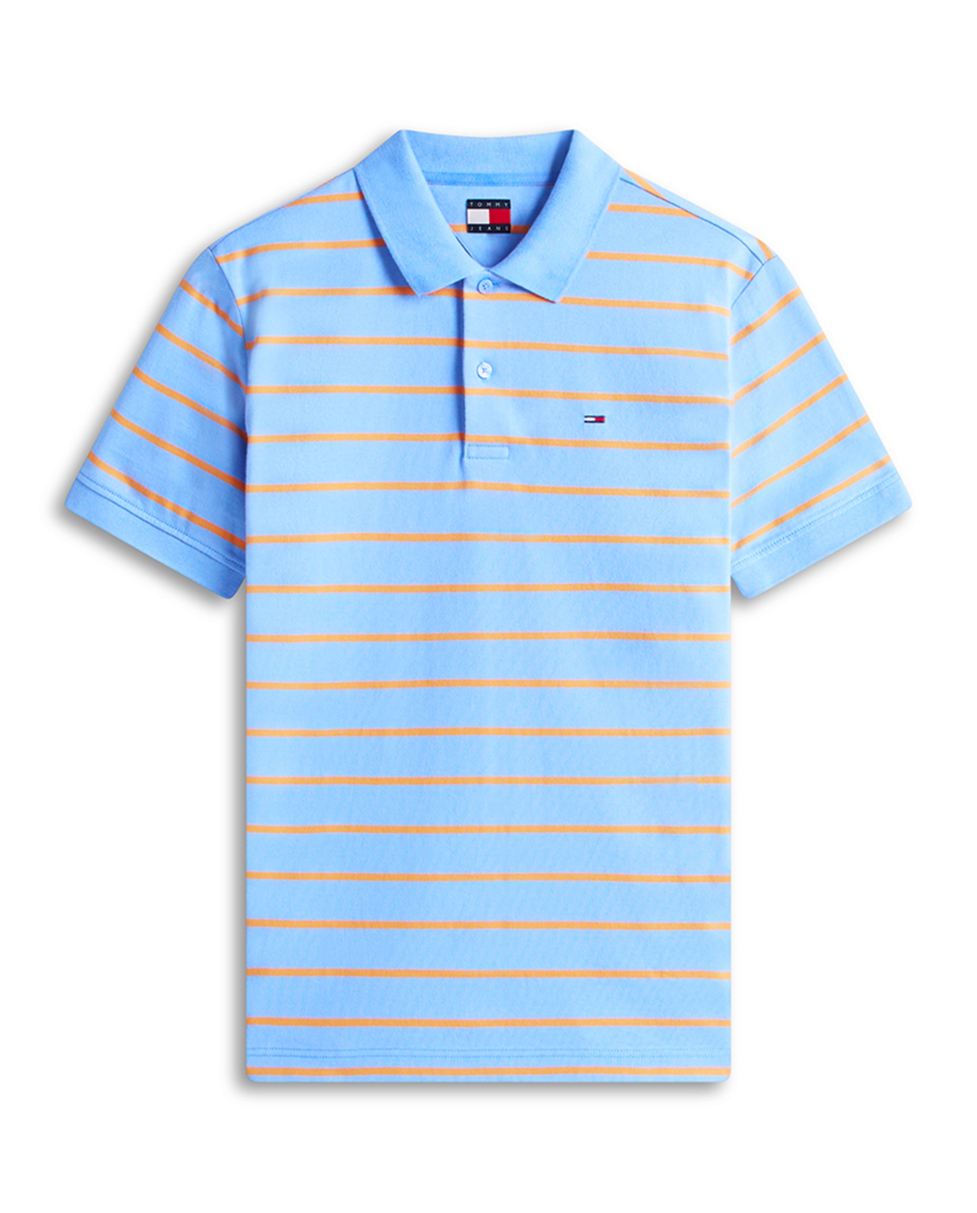 Polo Regular Fit às Riscas com Manga Curta Azul-4