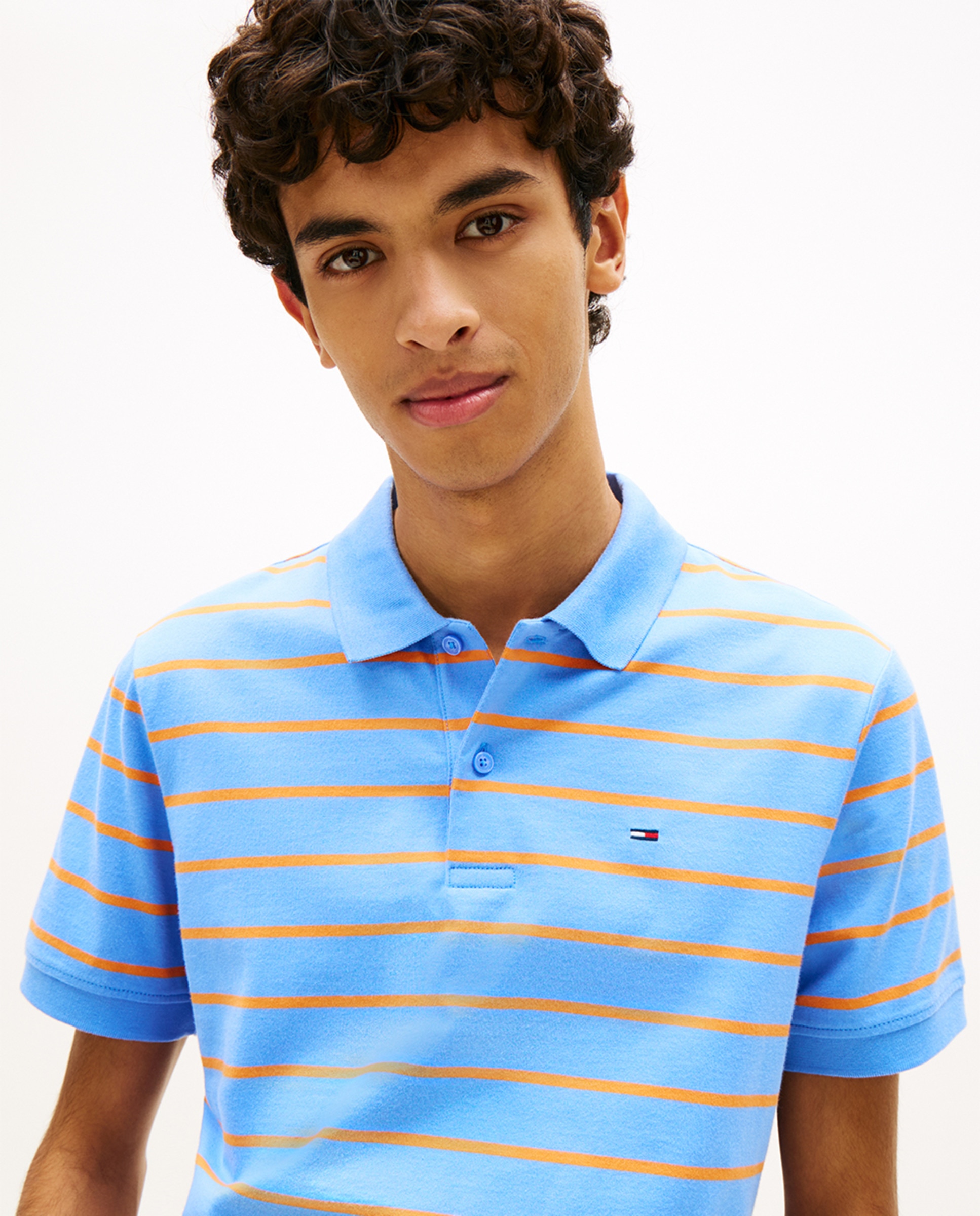 Polo Regular Fit às Riscas com Manga Curta Azul-3