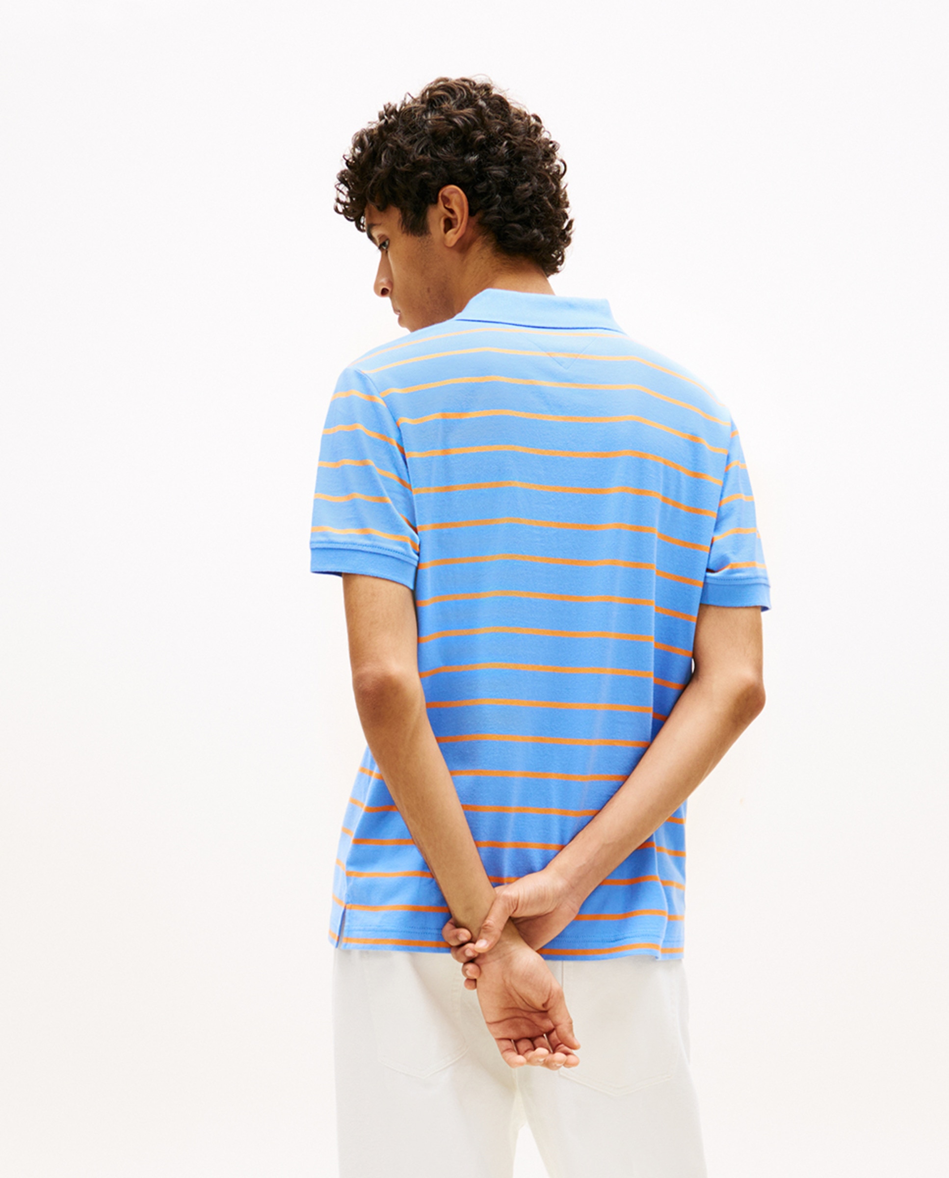 Polo Regular Fit às Riscas com Manga Curta Azul-2