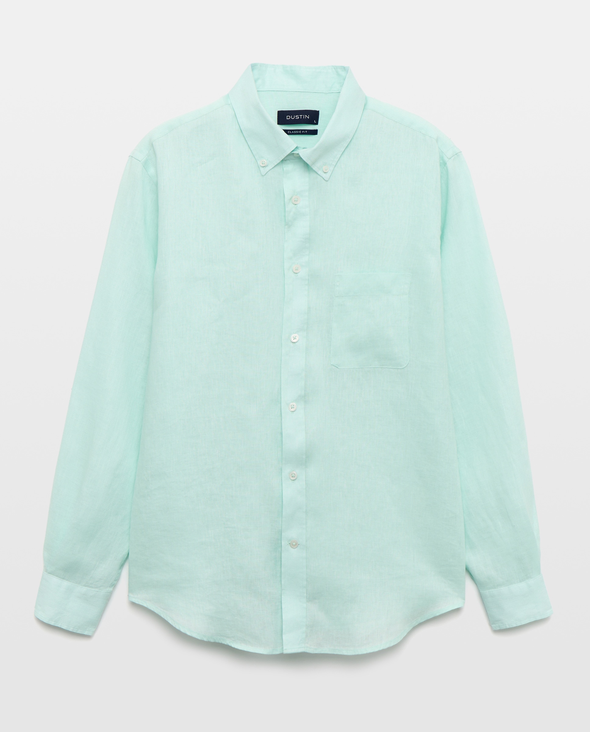 Camisa Casual 100% Linho Classic Fit com Manga Comprida 582 Verde Água-4