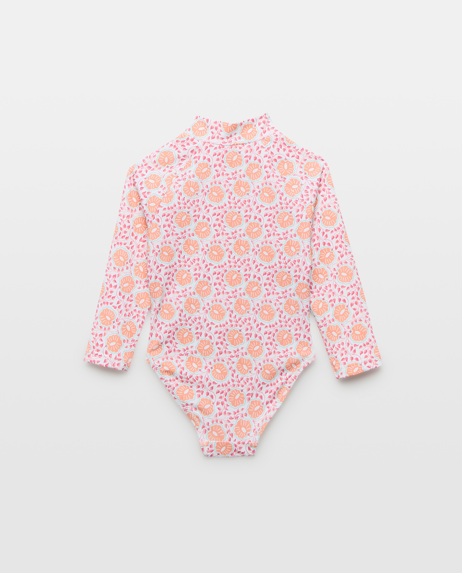 Bañador de bebé manga larga flores 630 Coral-2