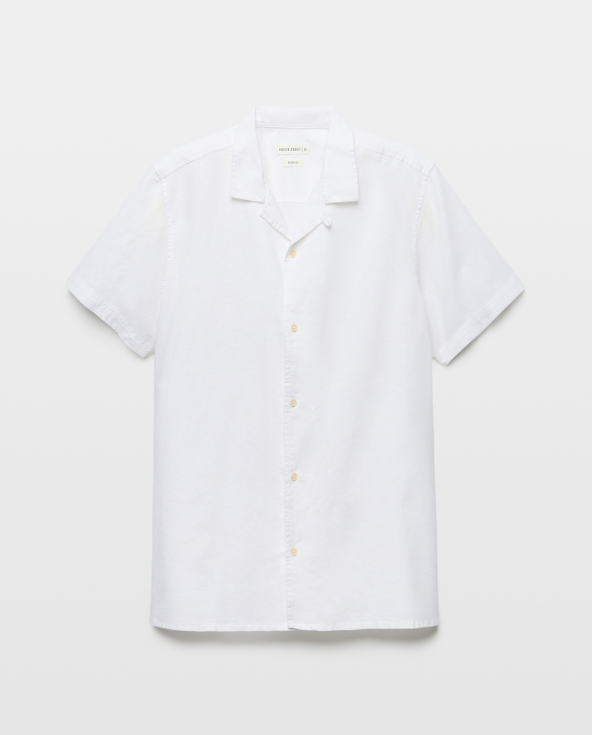Camisa de Linho com Manga Curta Branco-4