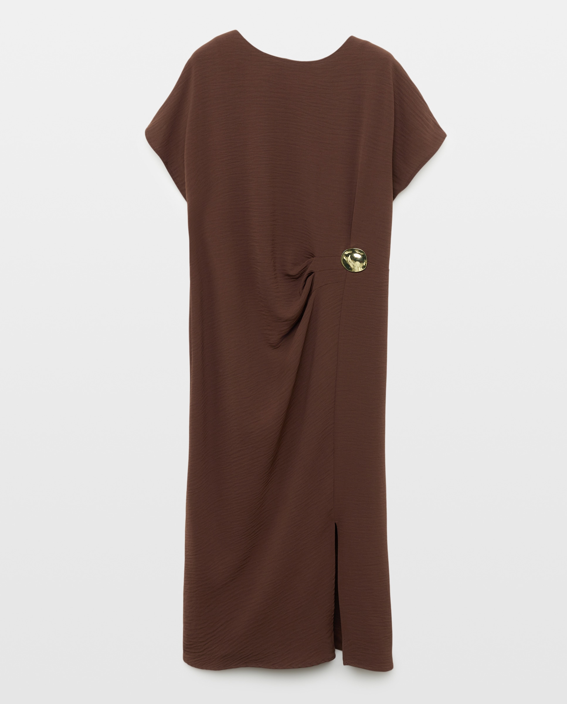 Vestido Midi Drapeado sem Mangas Castanho-5
