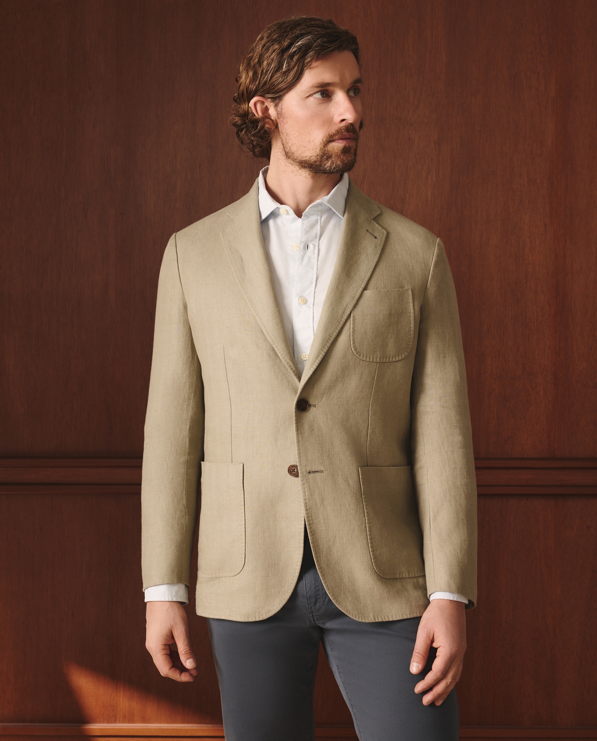 Imagem 0 de Casaco de Linho com Padrão Espinha de Peixe