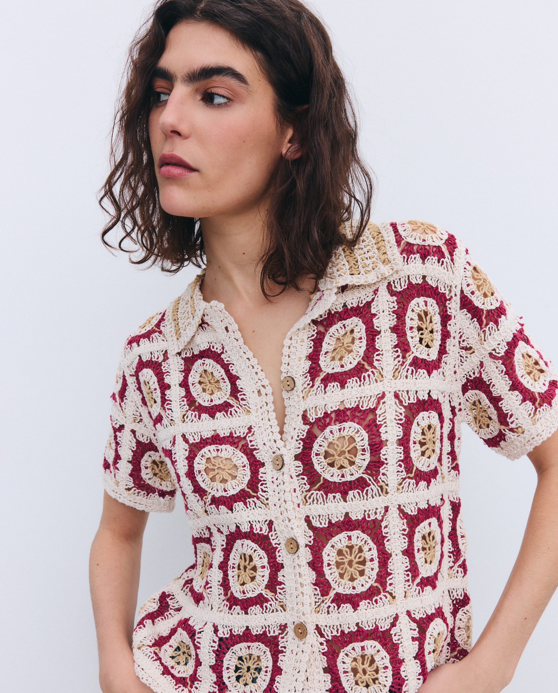 Imagem 0 de Camisola de Malha de Crochet com Fantasia e Manga Curta