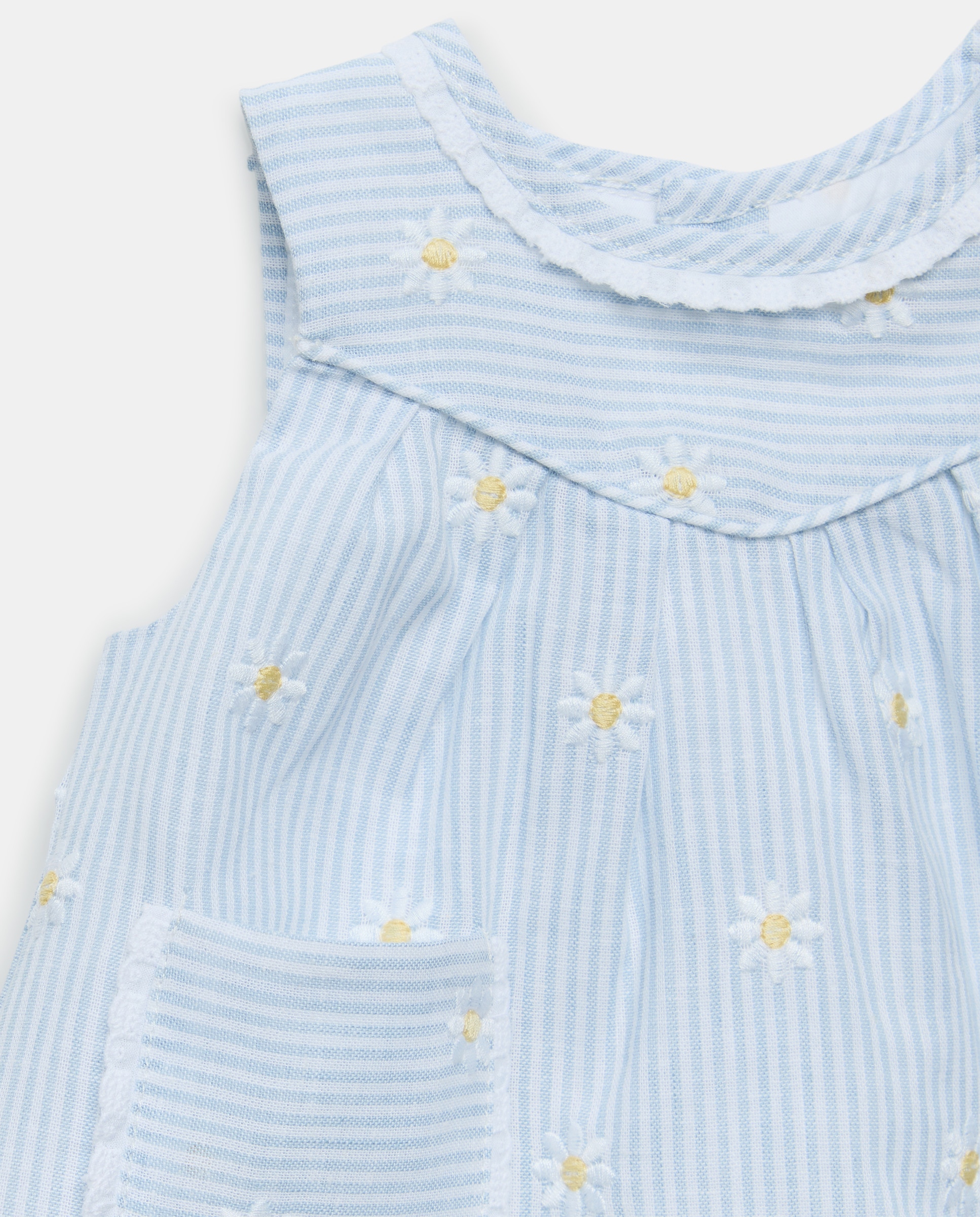 Vestido sem Mangas de Bebé com Bolsos de Mini Risca e Bordado de Malmequer Coconut El Corte Inglés Azul-3