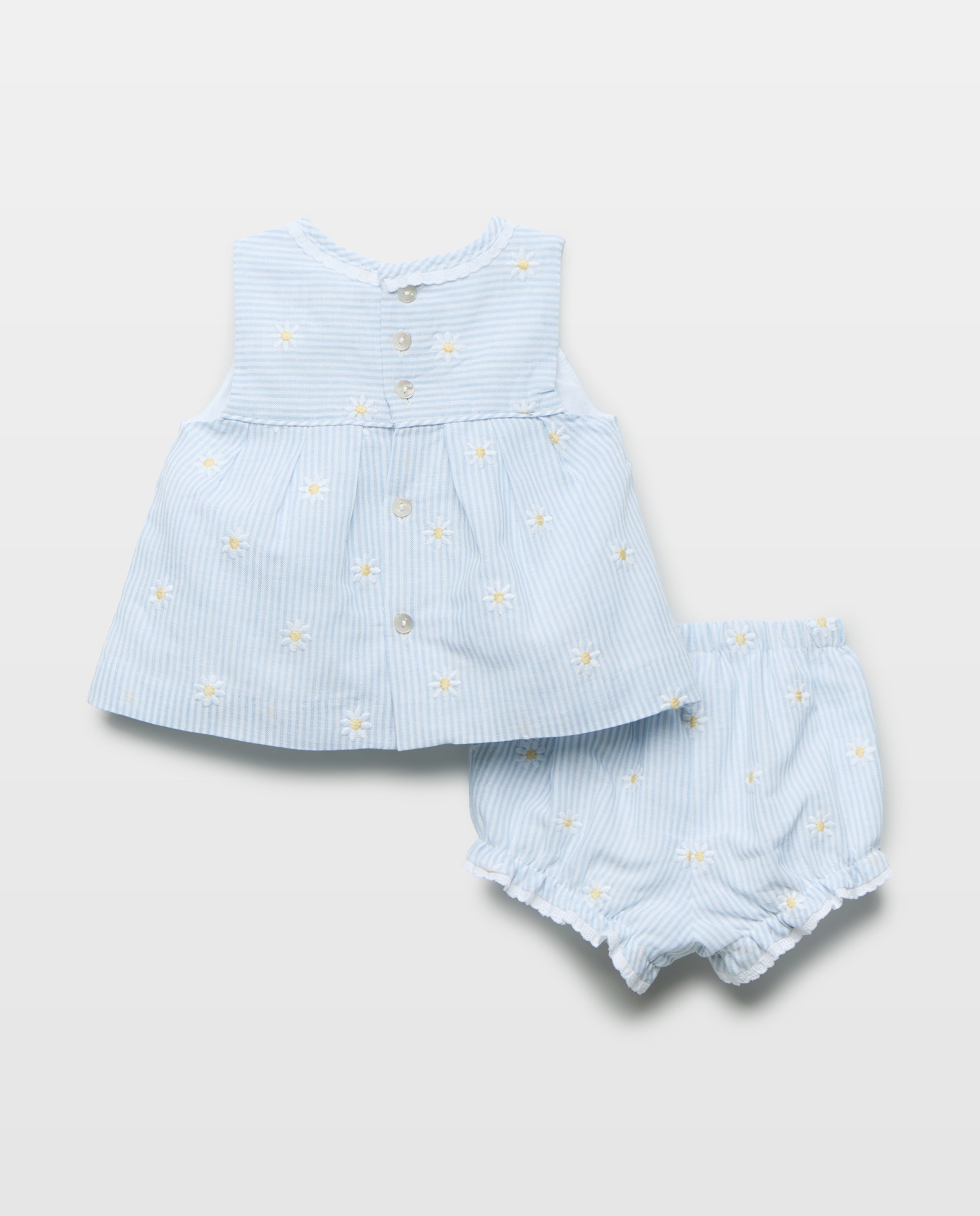 Vestido sem Mangas de Bebé com Bolsos de Mini Risca e Bordado de Malmequer Coconut El Corte Inglés Azul-2