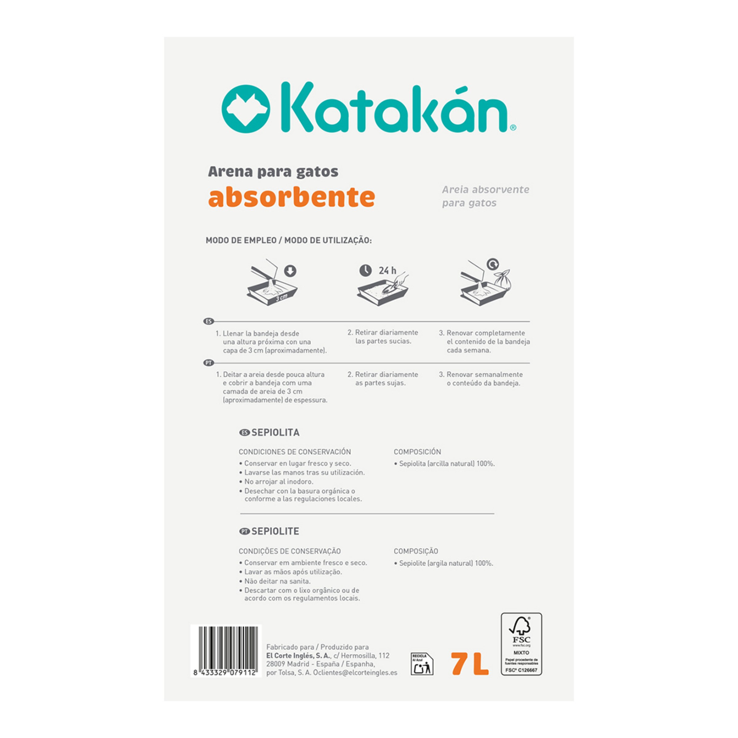 Arena absorbente Katakán para gatos 7 L 2