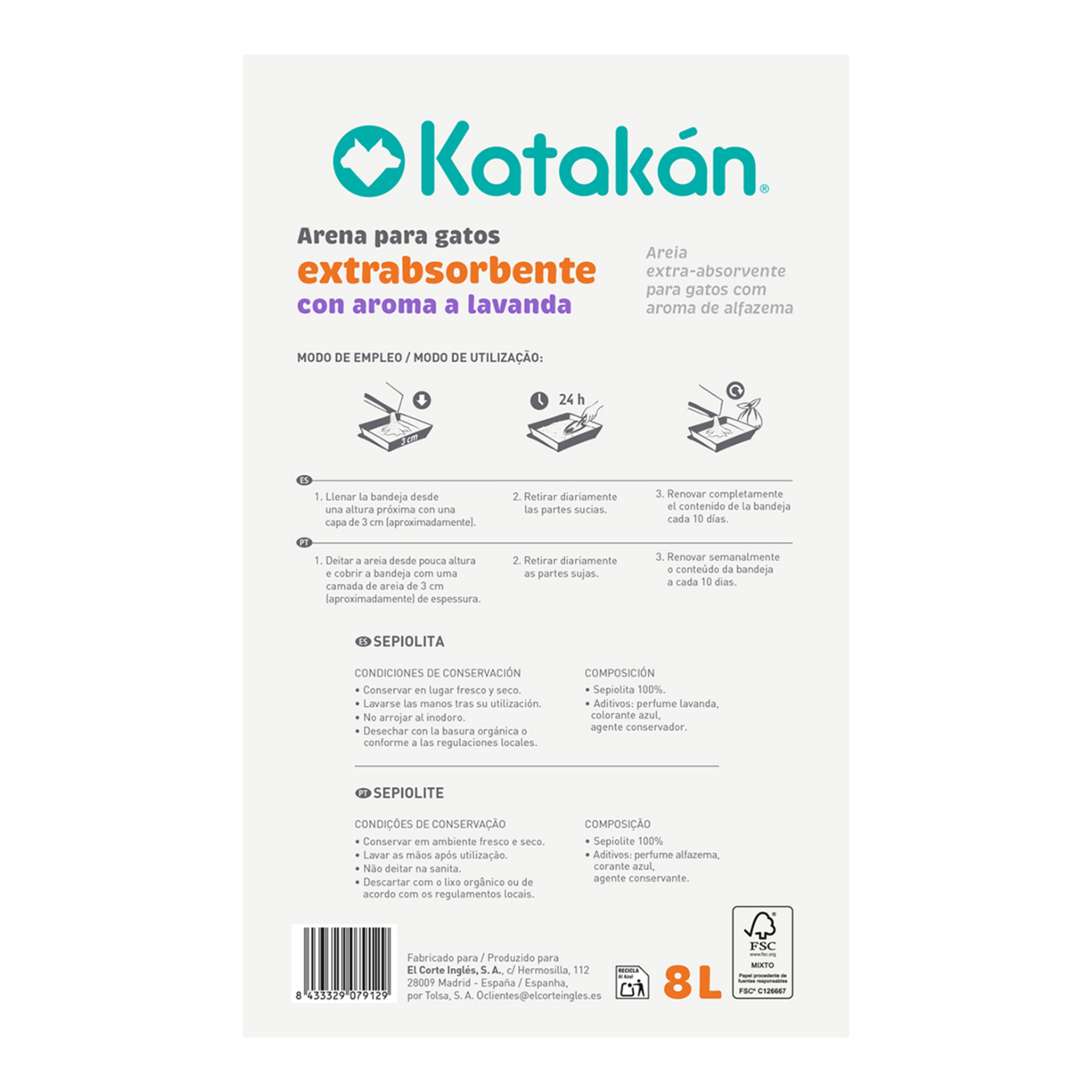 Arena absorbente Katakan para gatos Antibacterias Lavanda 8 L Gris-2