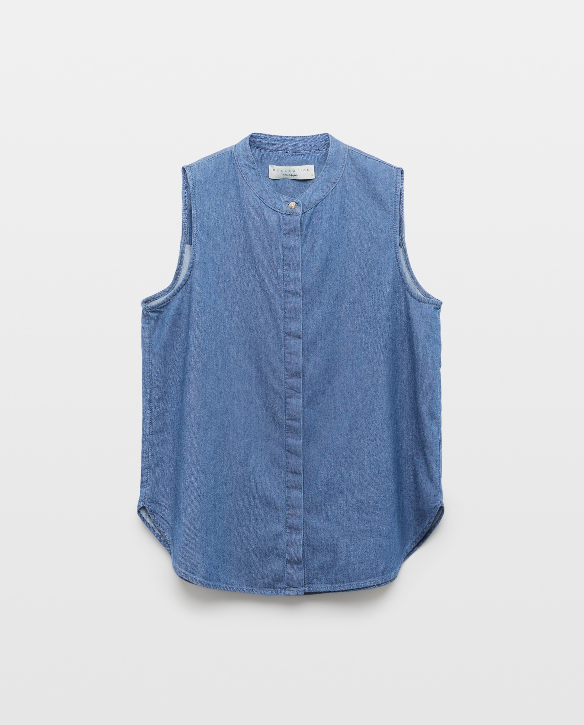 Blusa de Ganga com Gola à Padre Azul pálido-4