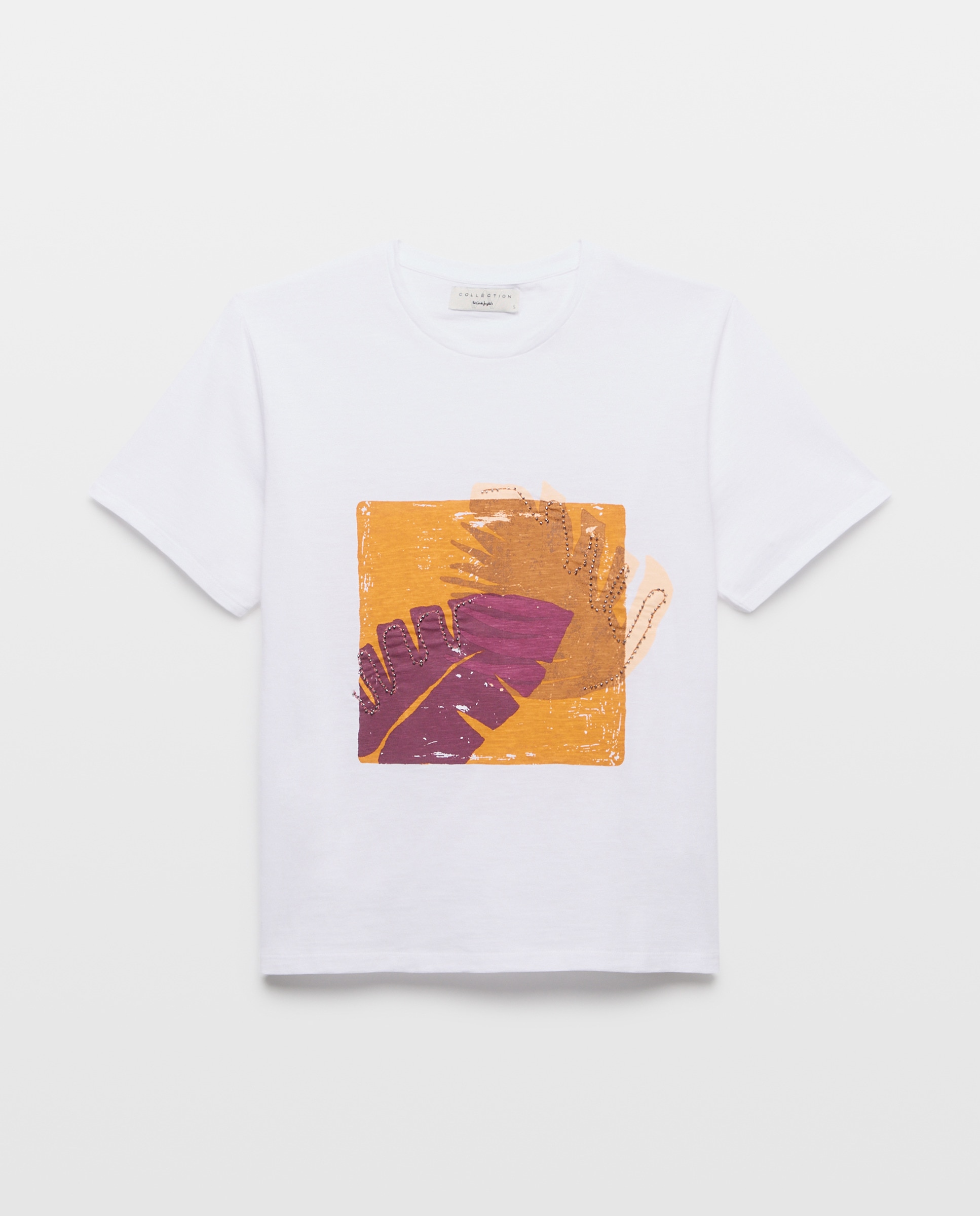 T-shirt de Manga Curta com Desenho Posicional de Folha Laranja-queimado-4