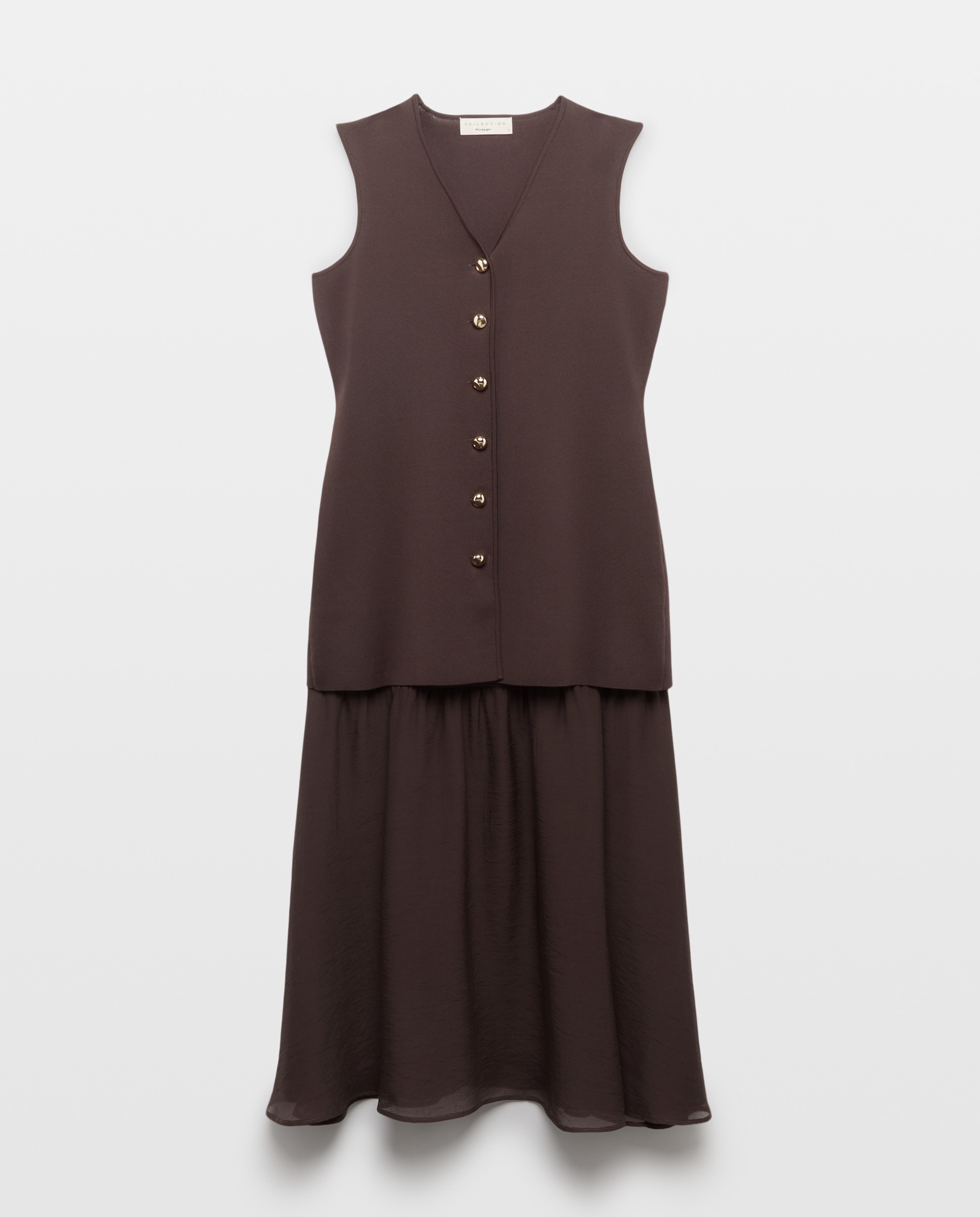 Vestido sem Mangas Combinado com Colete de Tricot Chocolate-4
