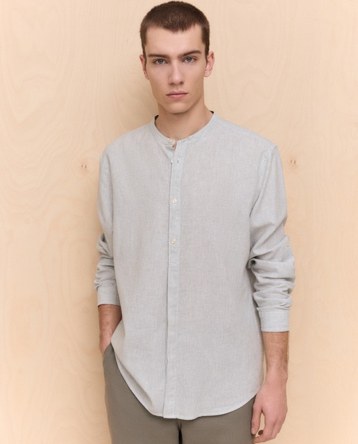 Imagem 0 de Camisa de Linho e Algodão às Riscas com Manga Comprida