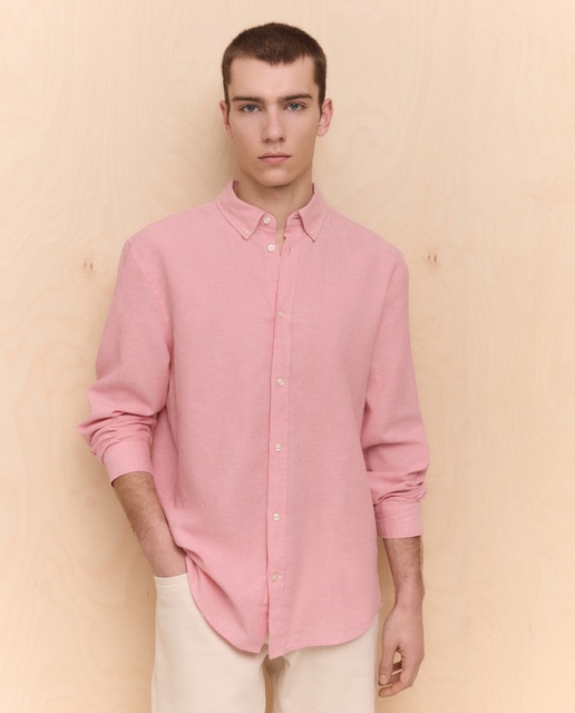 Imagem 0 de Camisa Lisa de Linho e Algodão com Manga Comprida