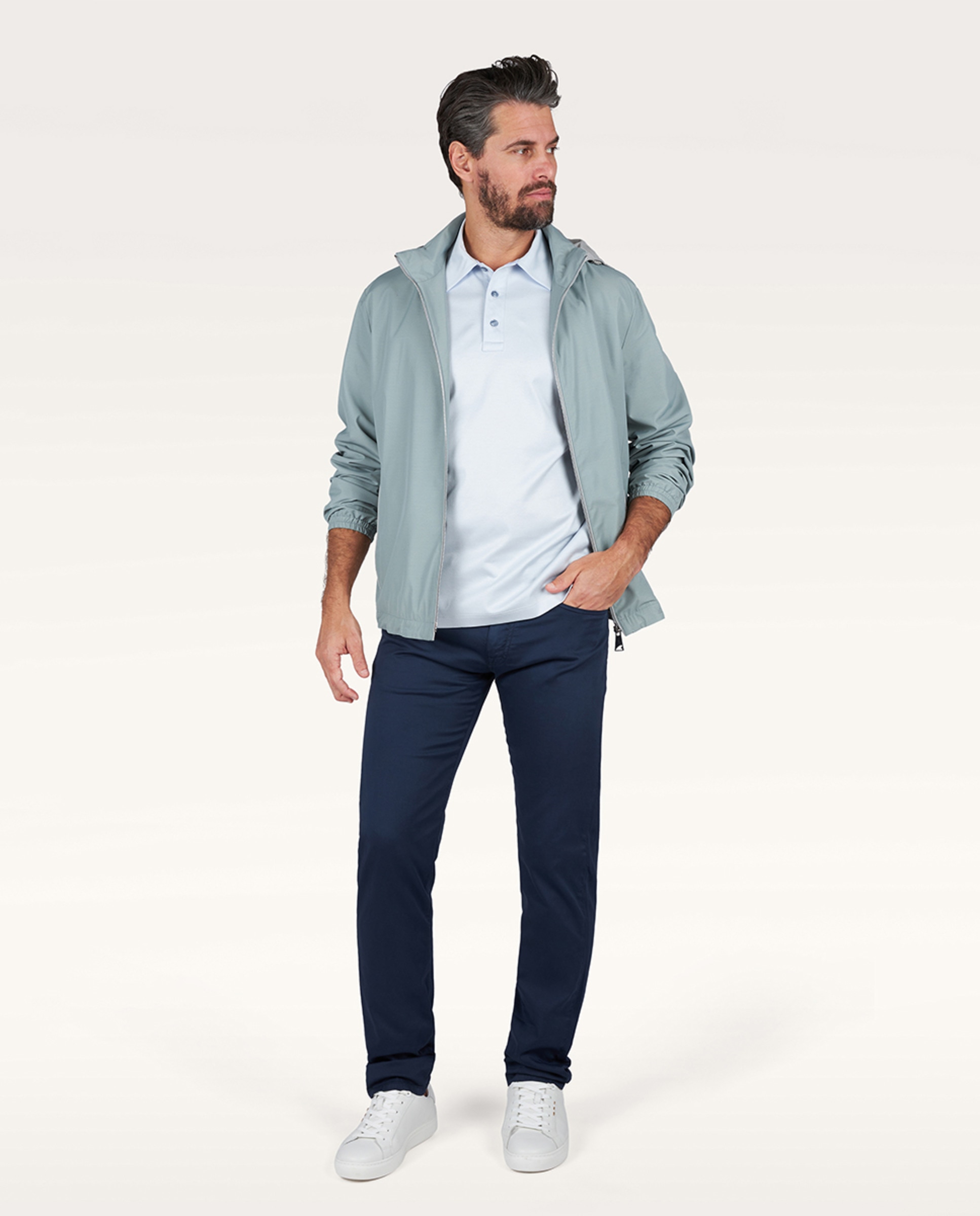Blusão Curto com Capuz Desmontável em Nylon com Lã-Seda Verde Água-4