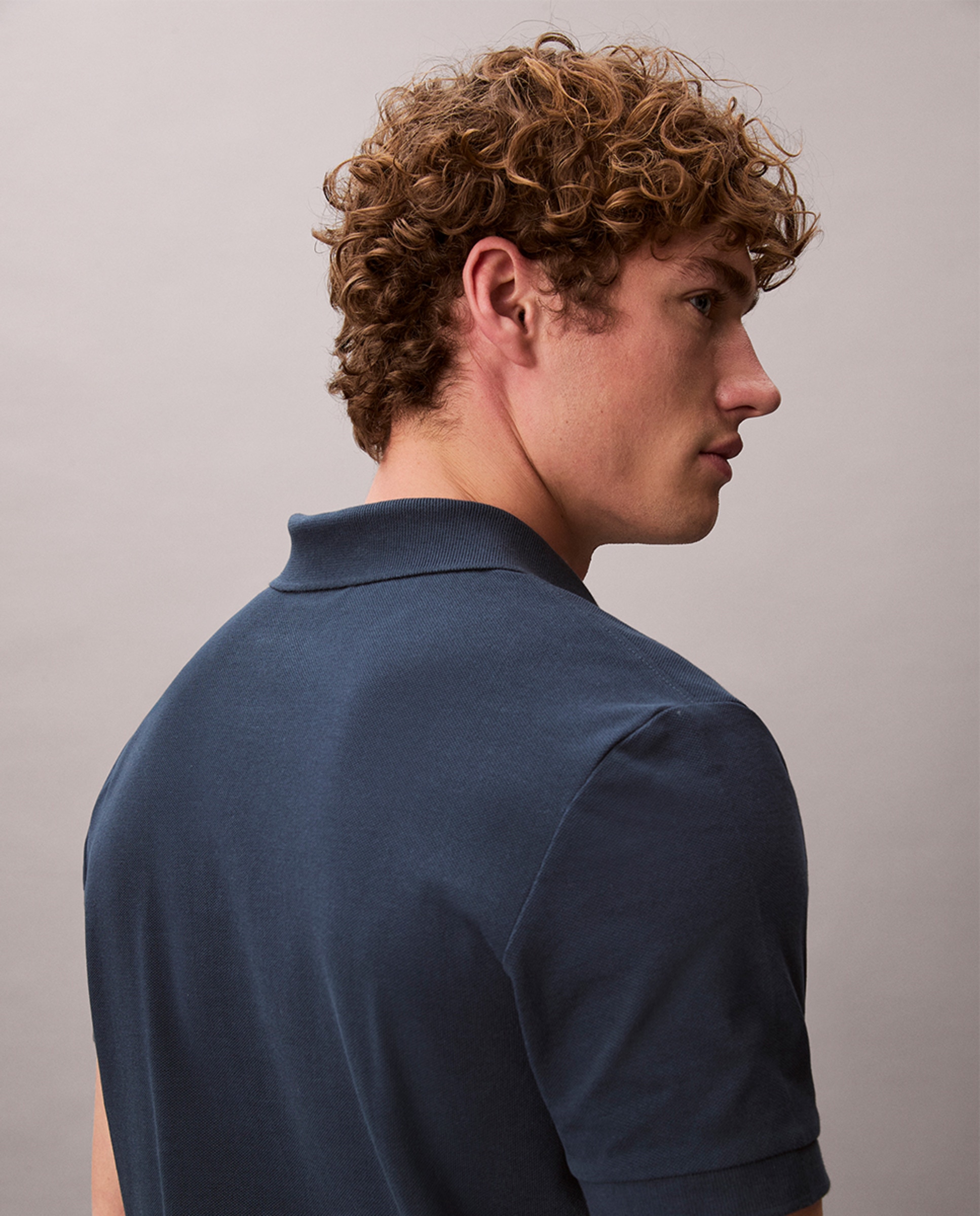 Polo Piqué de Colarinho Aberto Azul-5