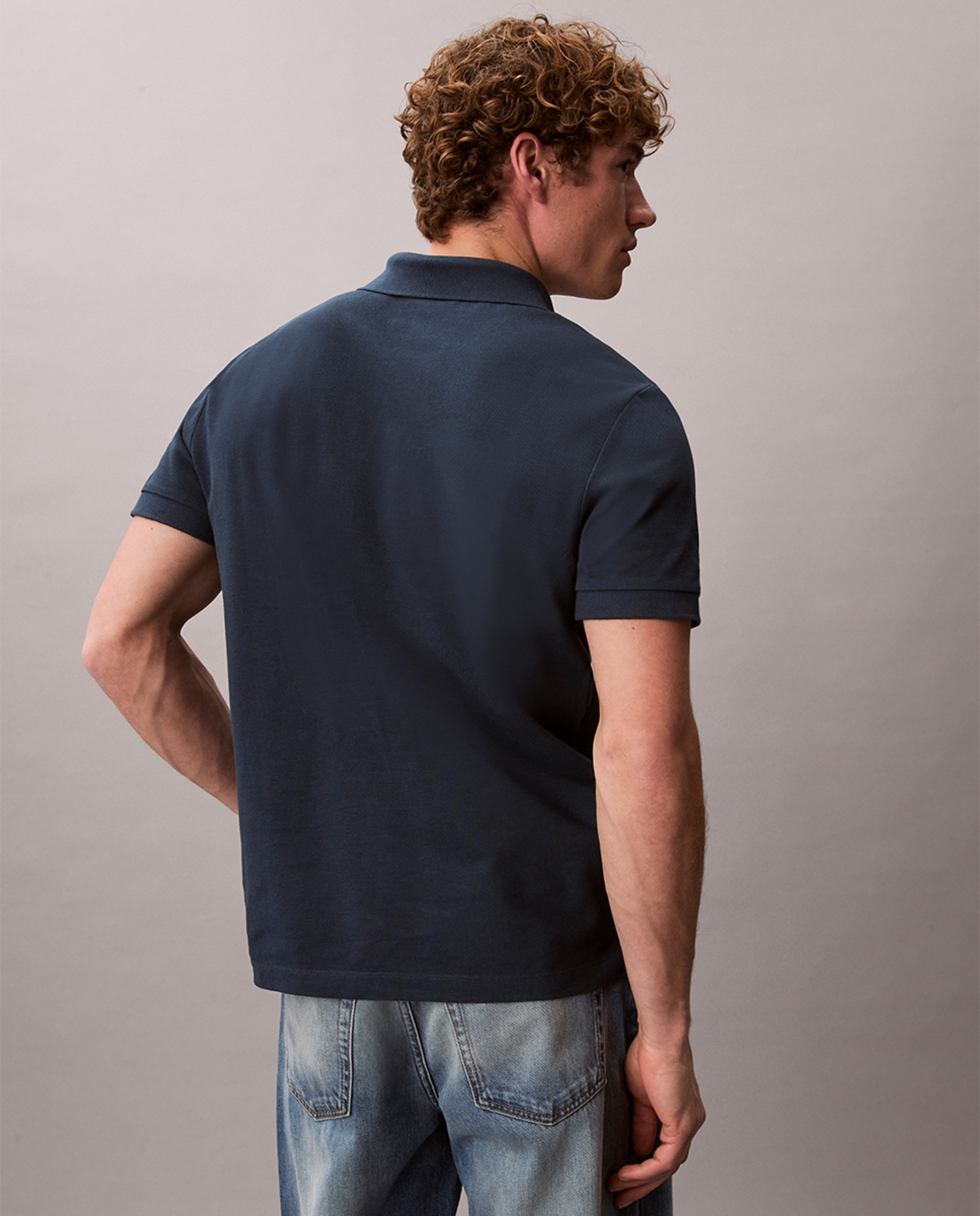 Polo Piqué de Colarinho Aberto Azul-2
