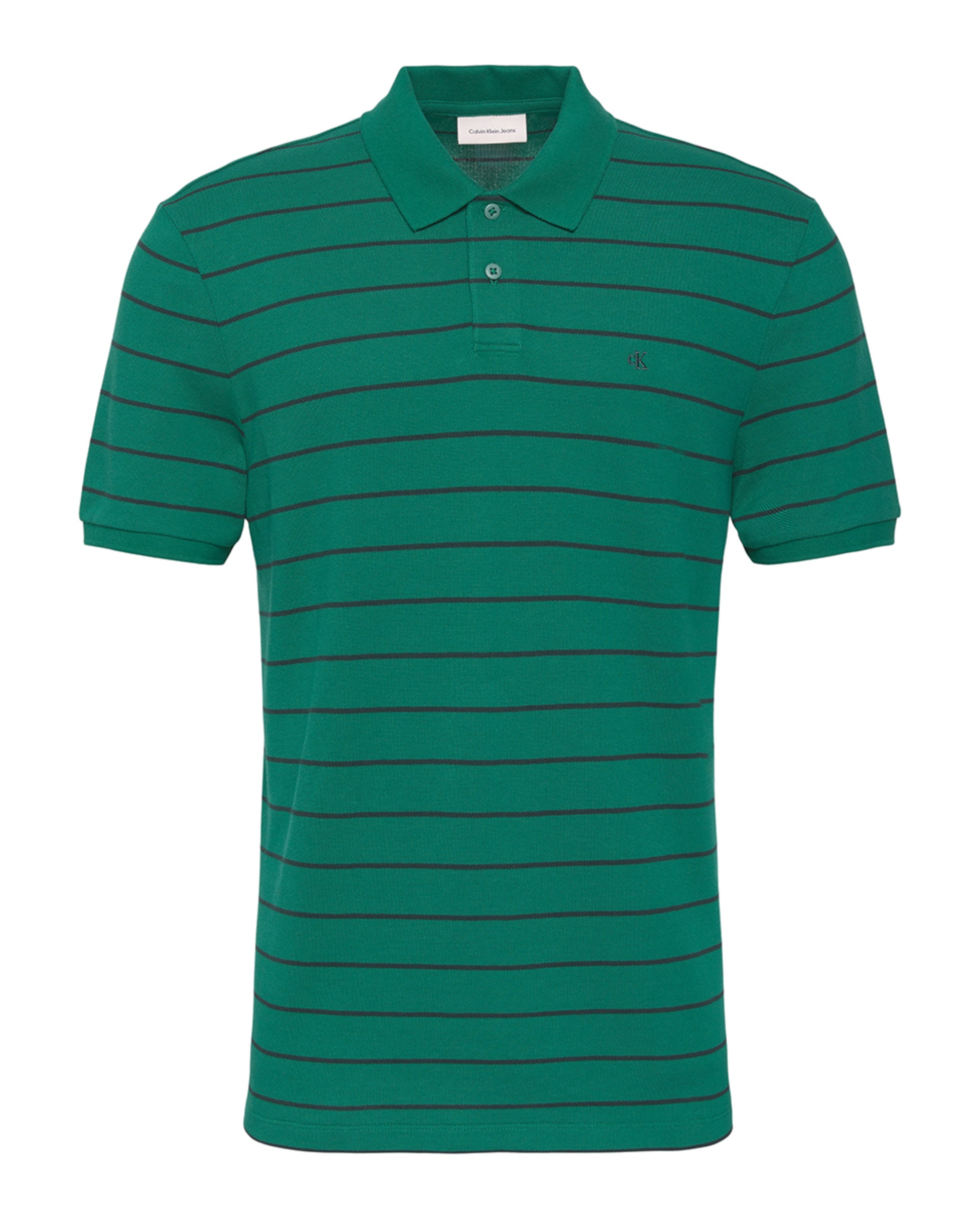 Polo Piqué às Riscas com Monograma Verde-4