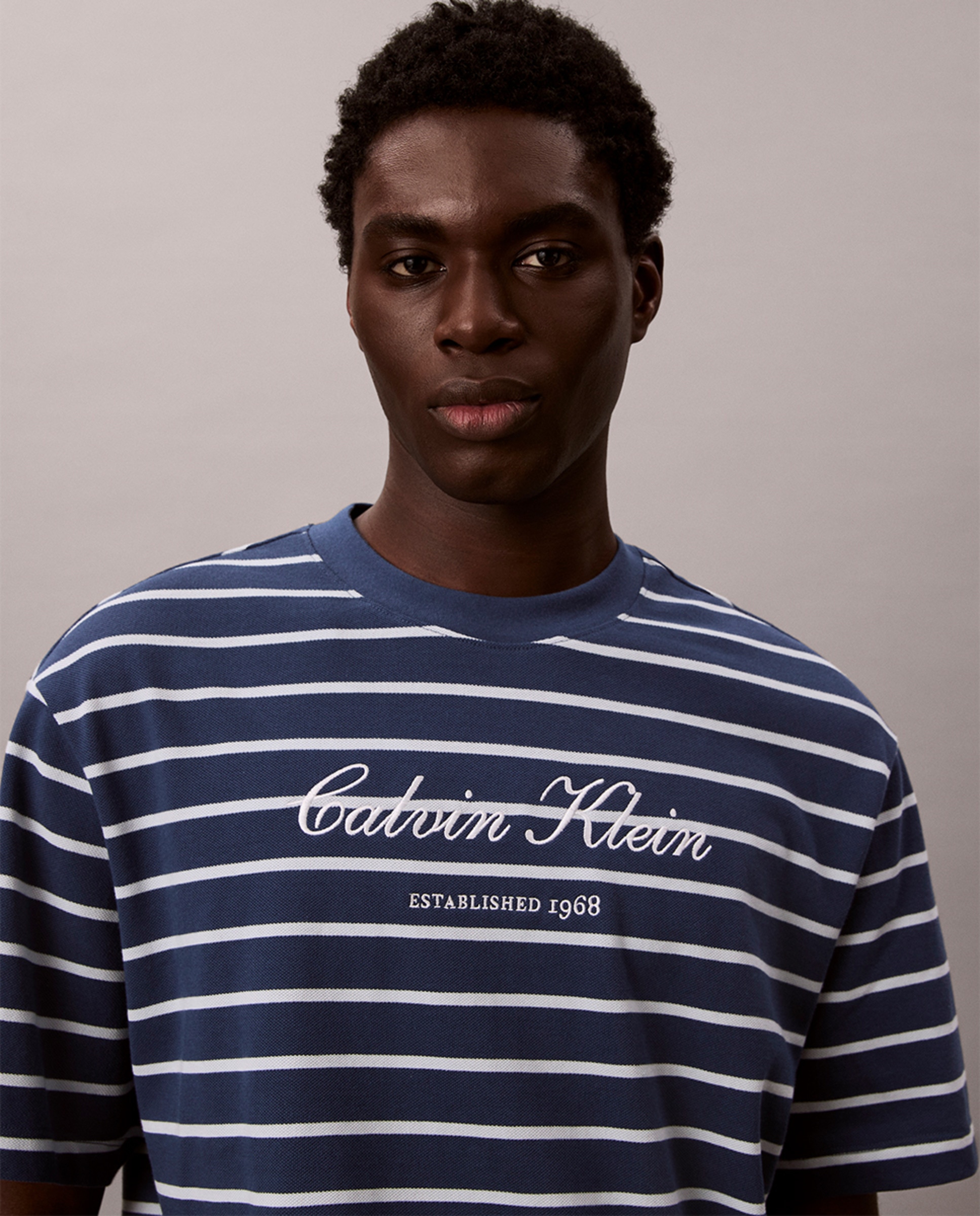 T-shirt Relaxed Fit às Riscas Azul-marinho-4
