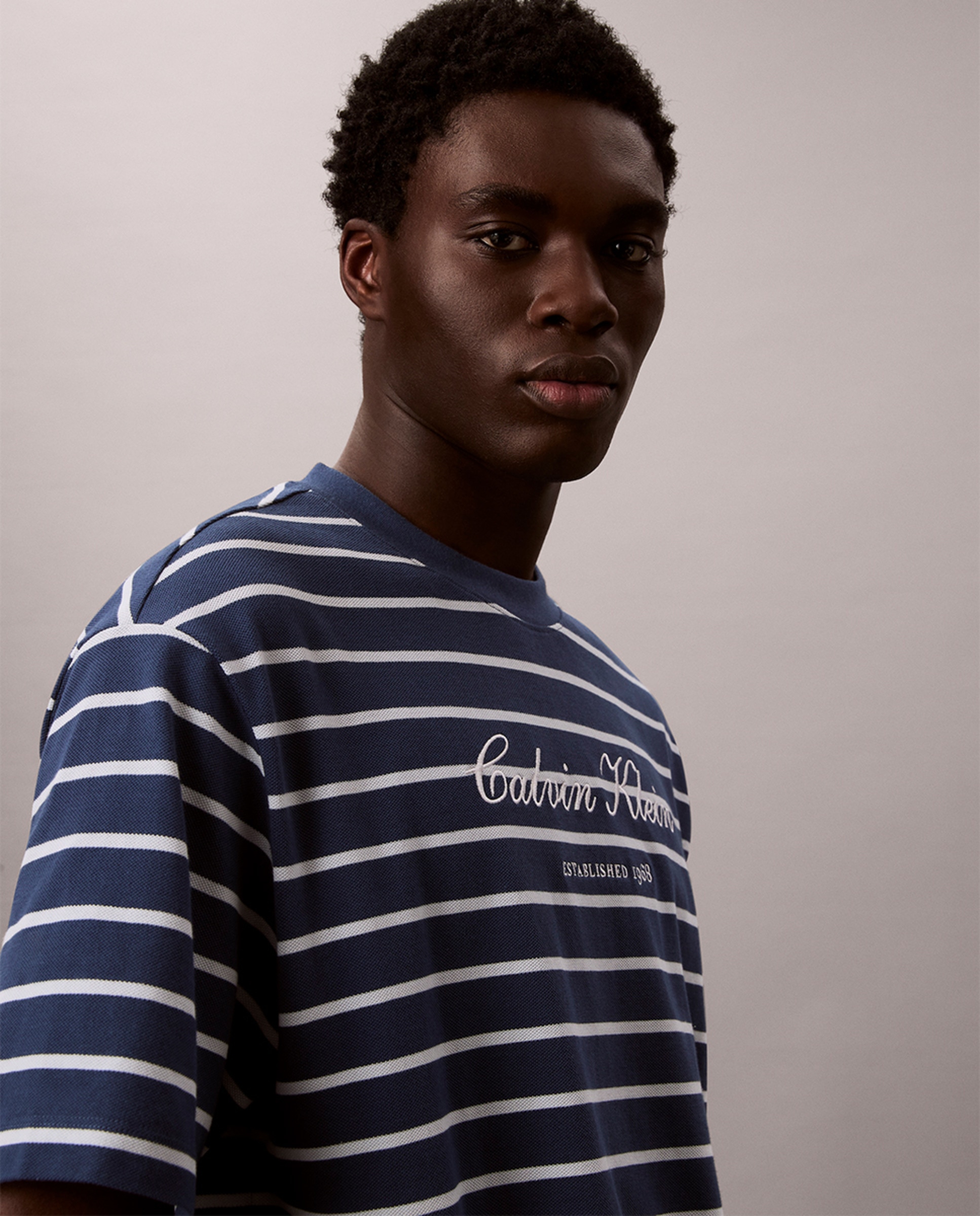 T-shirt Relaxed Fit às Riscas Azul-marinho-3