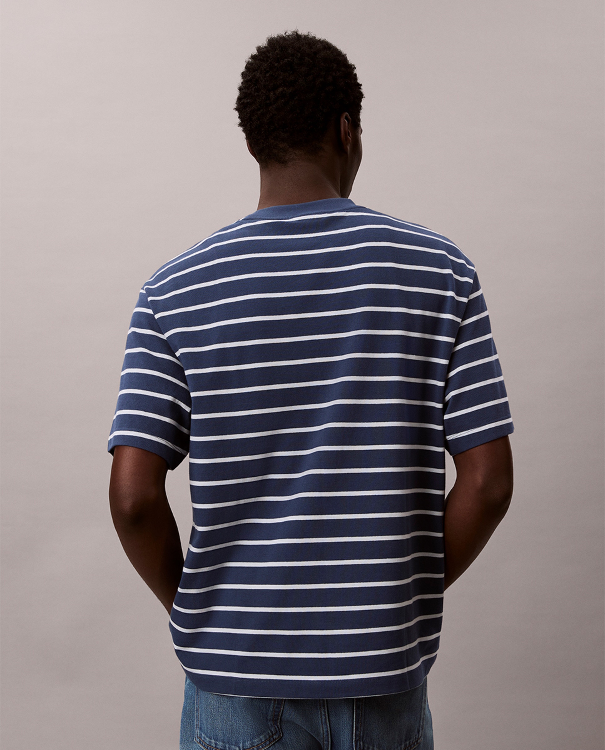 T-shirt Relaxed Fit às Riscas Azul-marinho-2