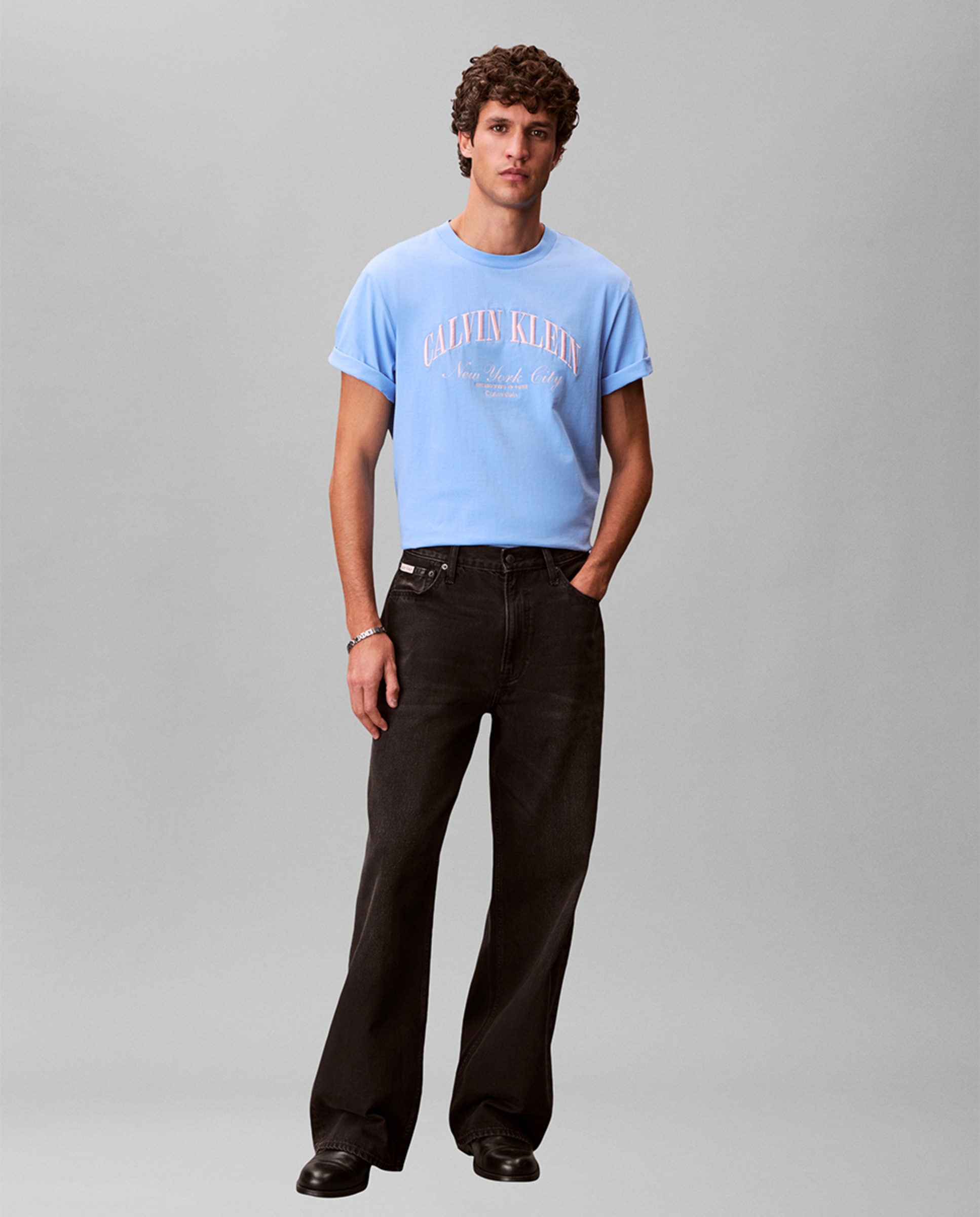 T-shirt Easy Fit com Logótipo Azul-claro-4