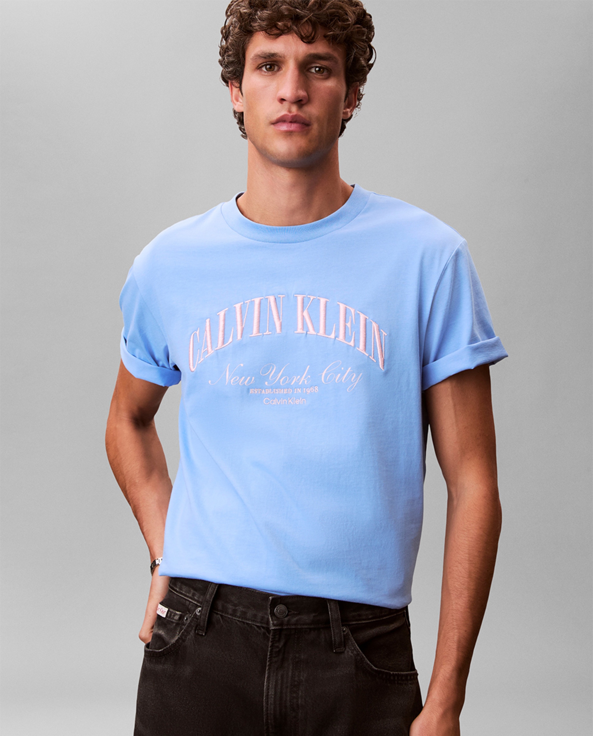T-shirt Easy Fit com Logótipo Azul-claro-3