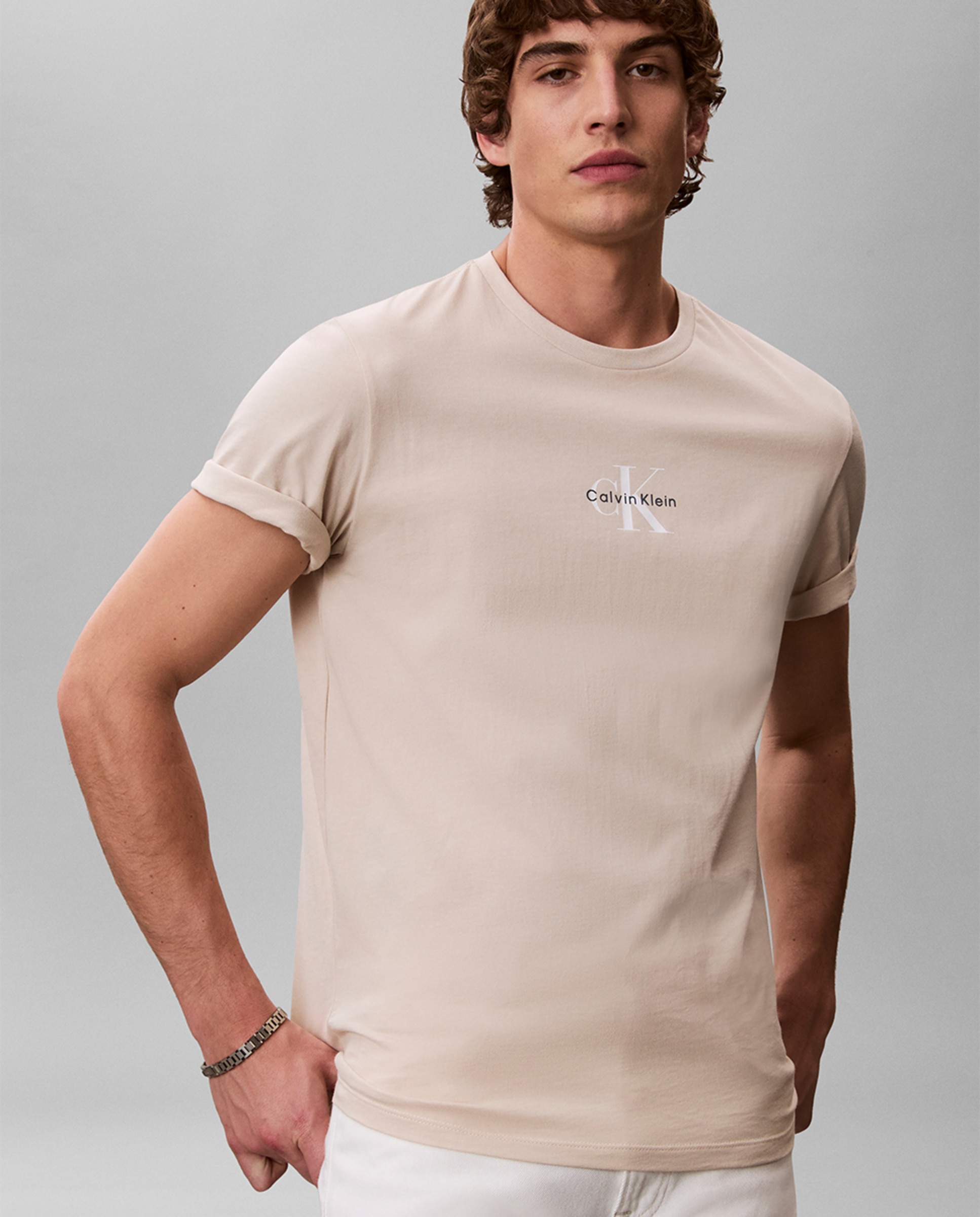 T-shirt com Micro Logótipo Bege-3