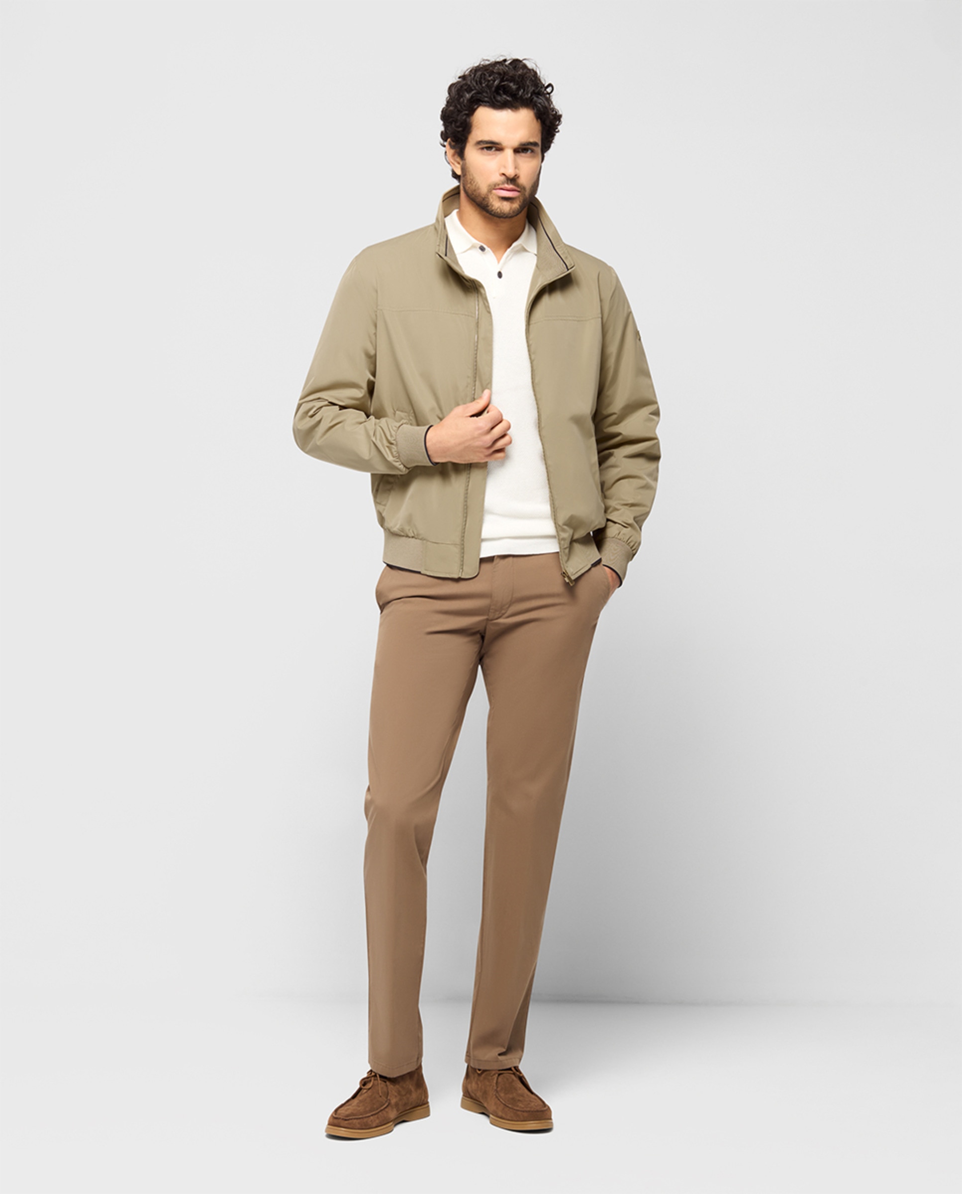 Blusão Harrington com Bolsos Laterais e Fecho de Correr Oculto Bege-5