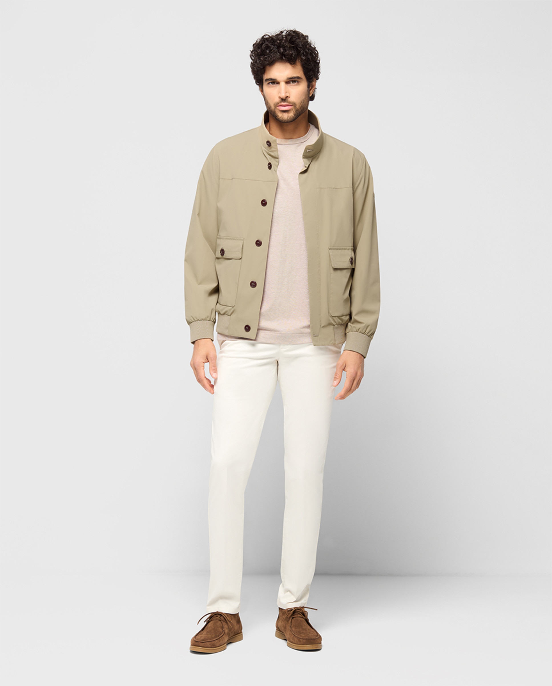 Blusão com Botões Ocultos e Bolsos Laterais Bege-5