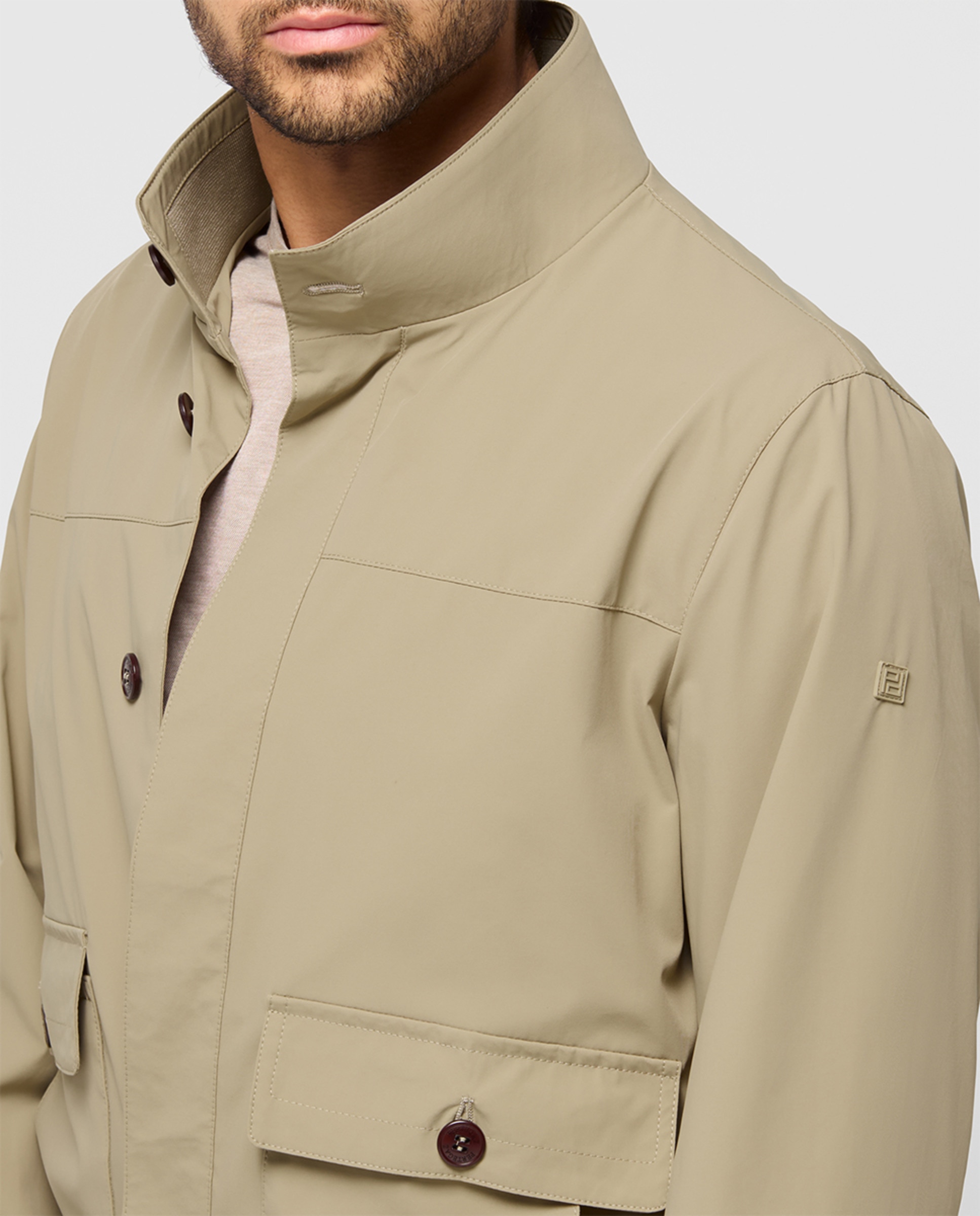 Blusão com Botões Ocultos e Bolsos Laterais Bege-3