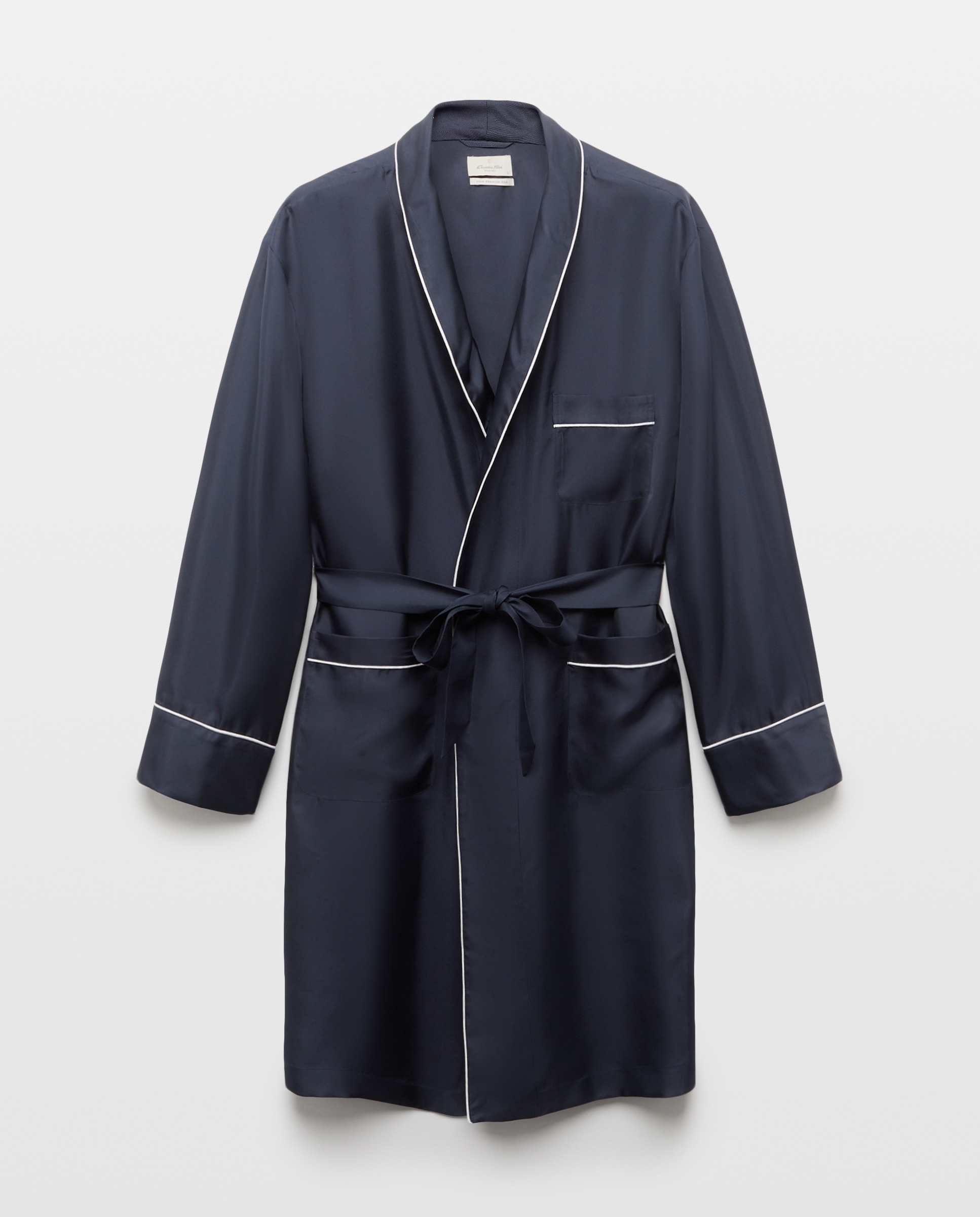 Robe Liso de Seda Azul-marinho-4