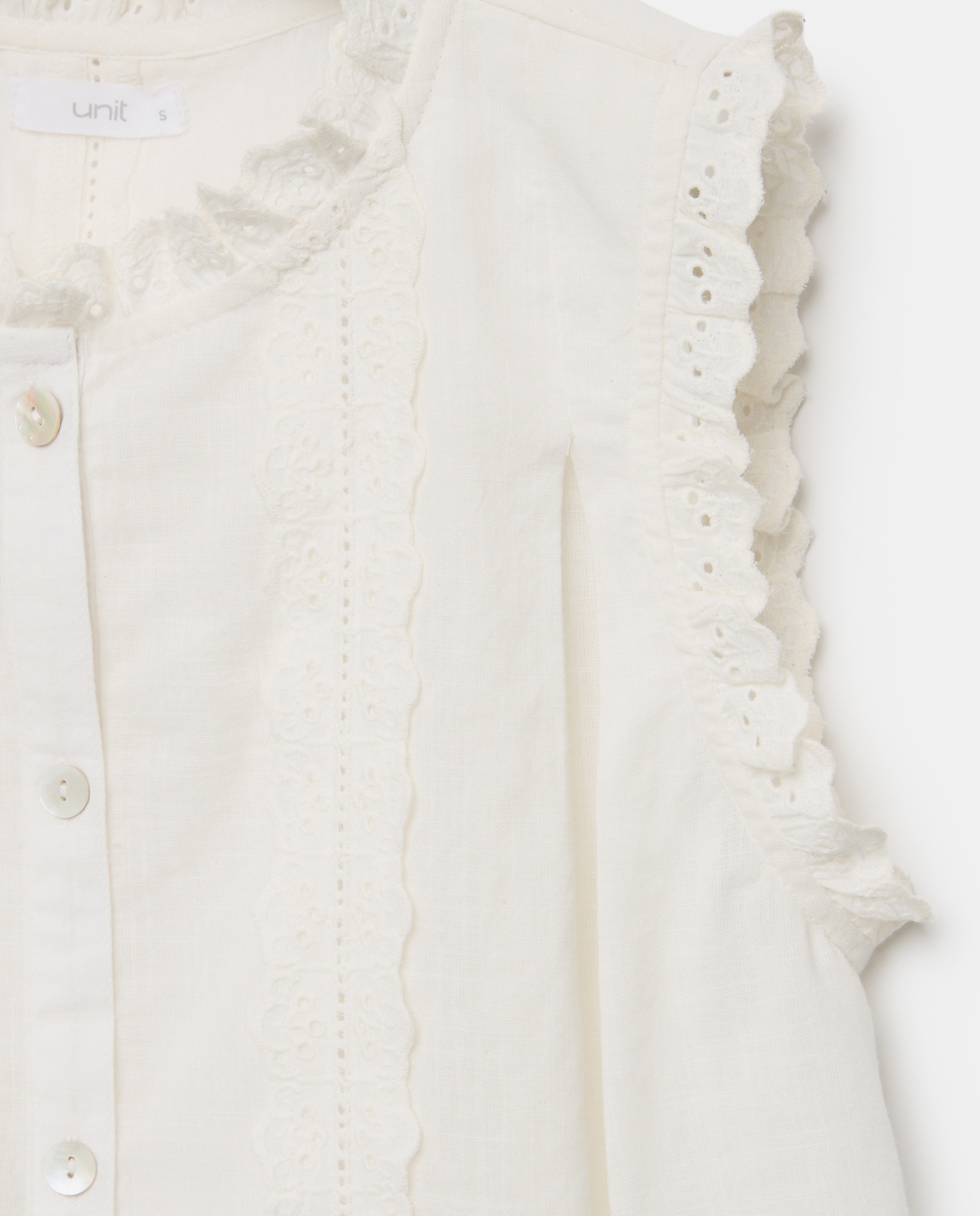 Blusa de mujer con bordados evasé Blanco-5