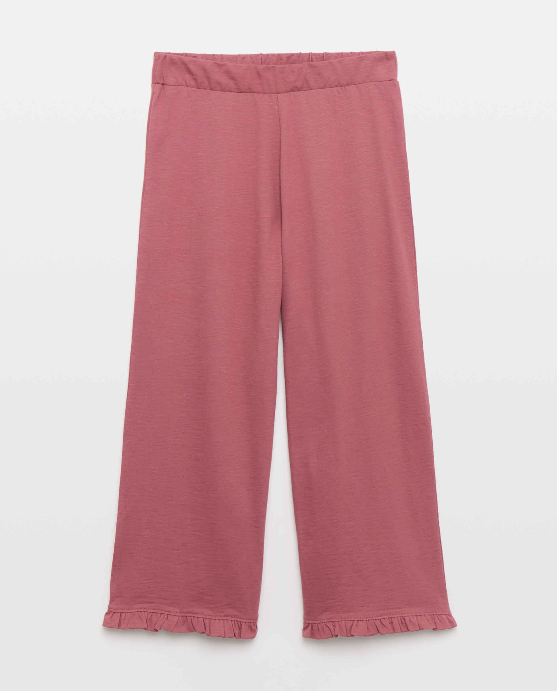 Pantalón ancho mujer con volantes en el bajo 230 Rosa oscuro-4