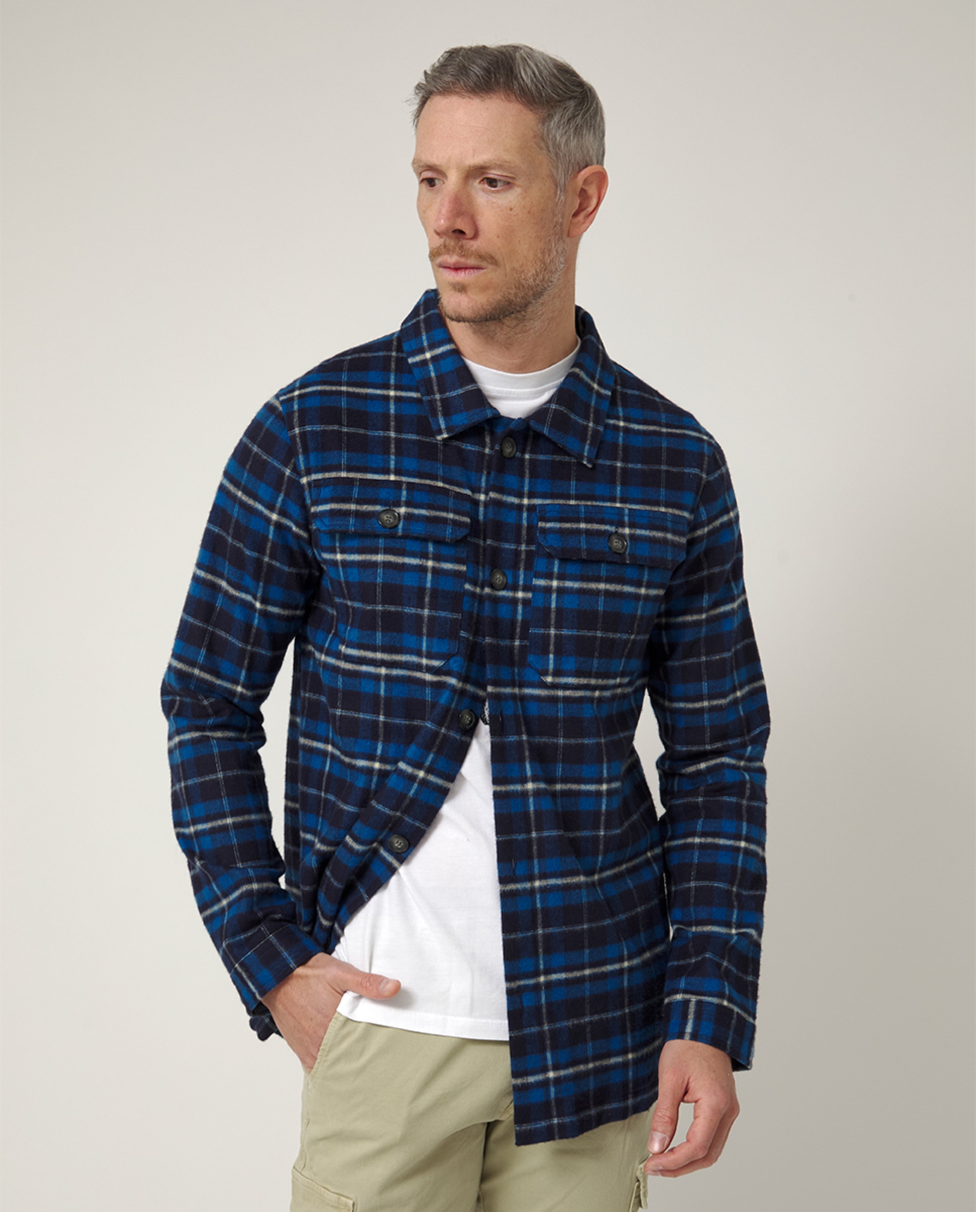 Sobrecamisa de Sarja com Manga Comprida Azul-1