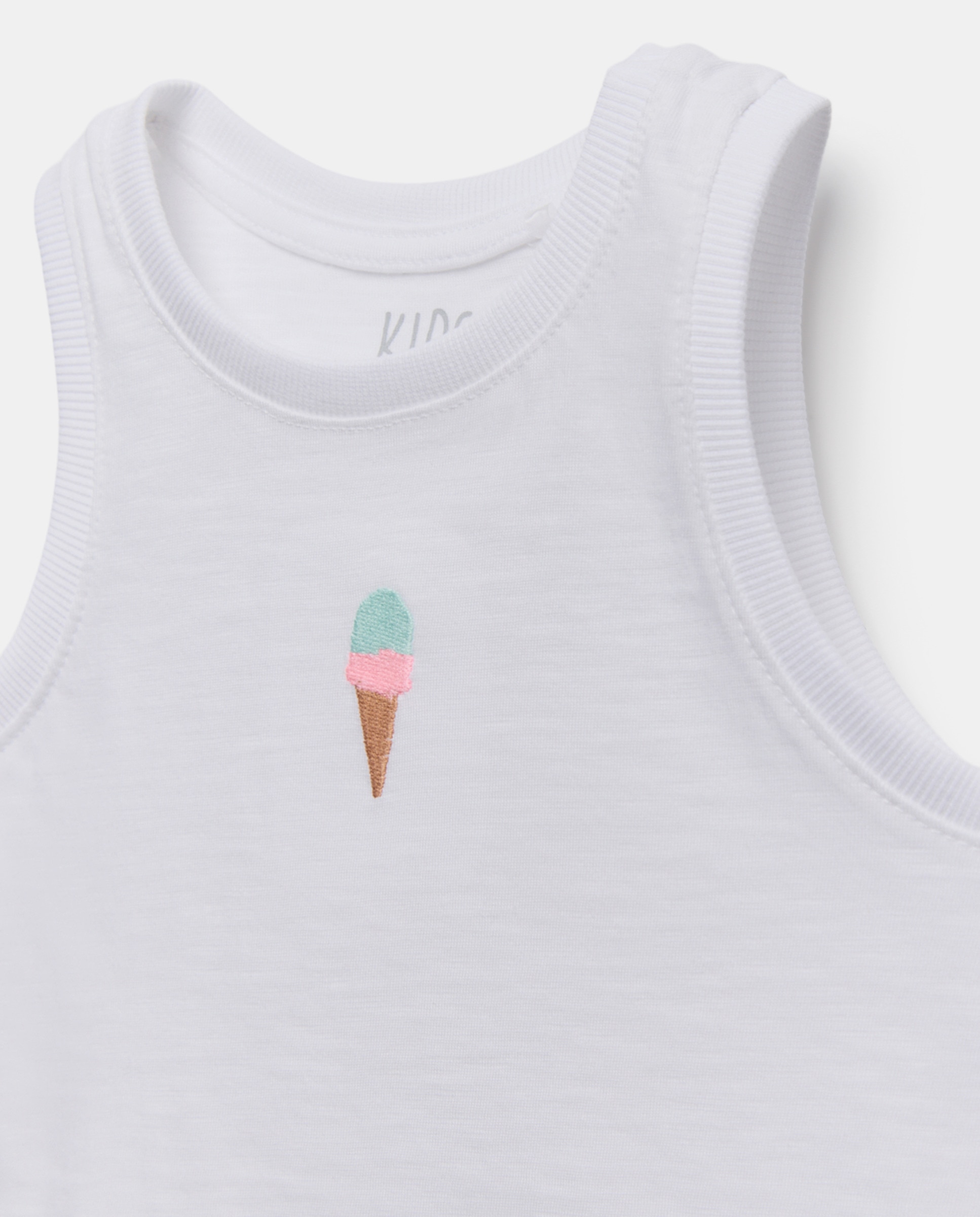 T-shirt de Alças com Folhos na Parte Inferior e Pequeno Bordado no Centro Kids El Corte Inglés Branco-marfim-5