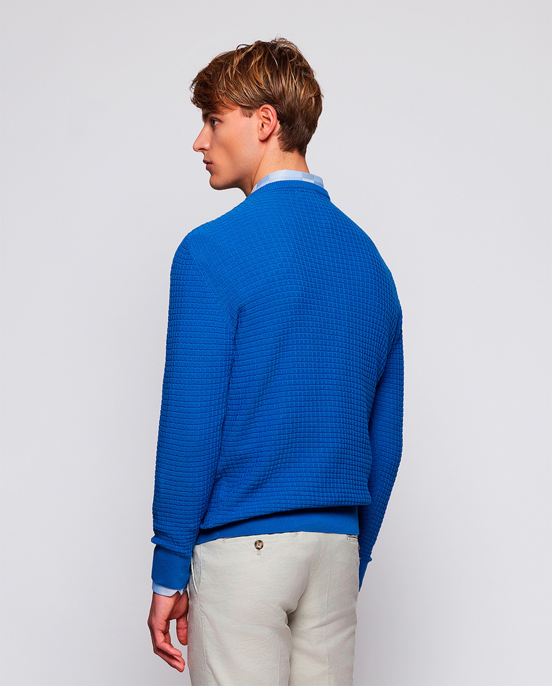 Camisola de Malha com Decote Redondo Azul-2