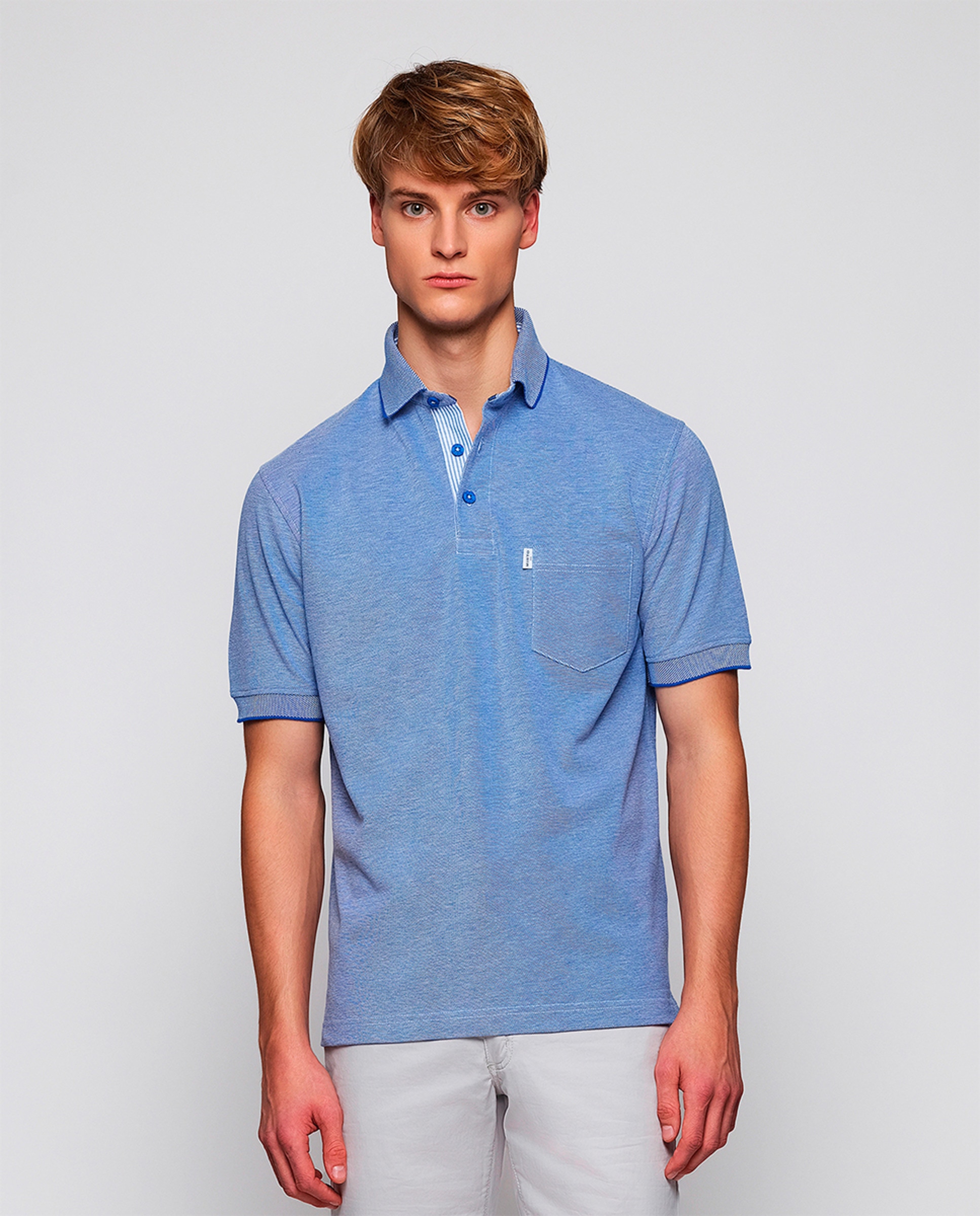 Polo Piqué de Manga Curta com Bolso Azul-índigo-1
