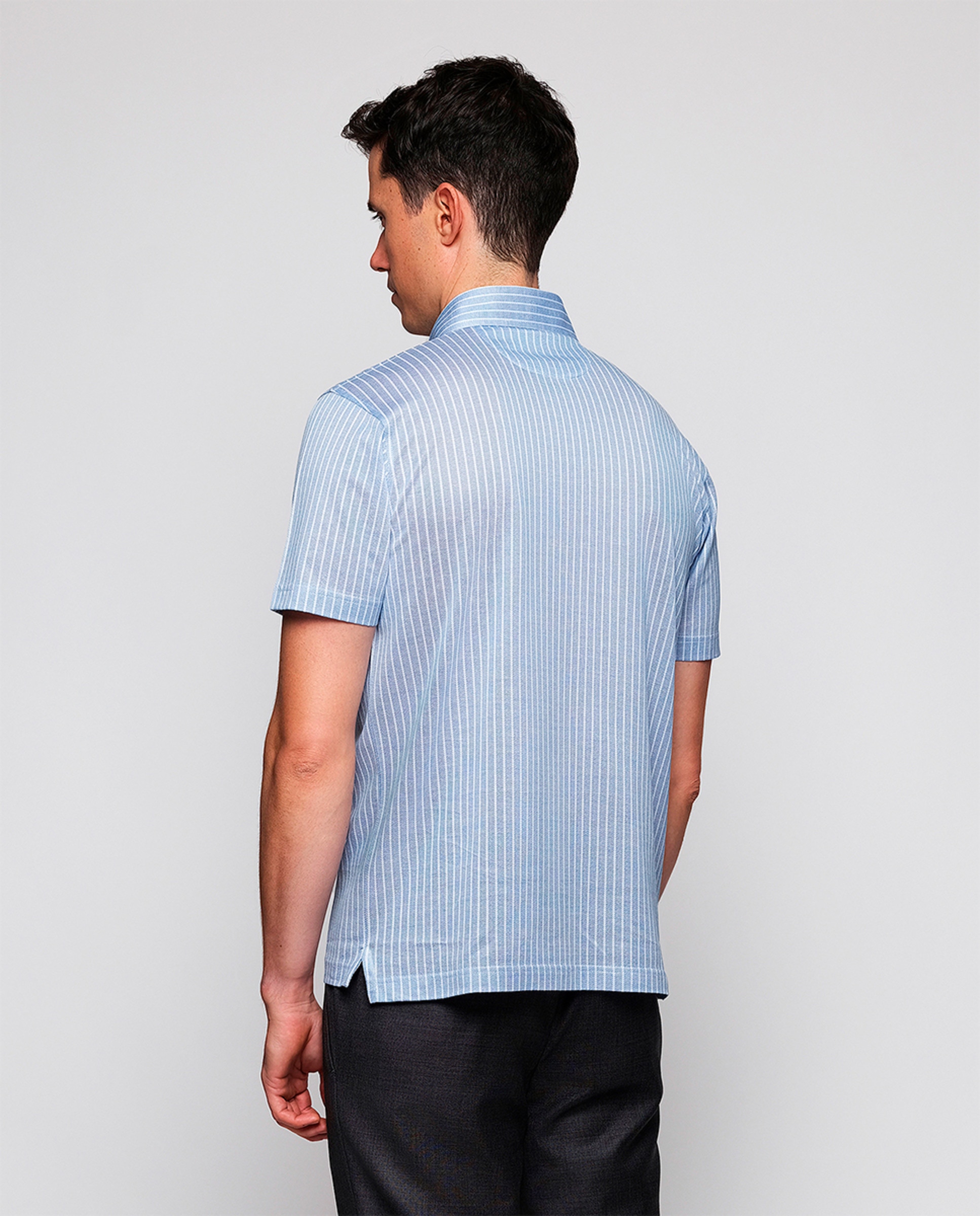 Polo de Manga Curta e Colarinho com Botões Azul-claro-2