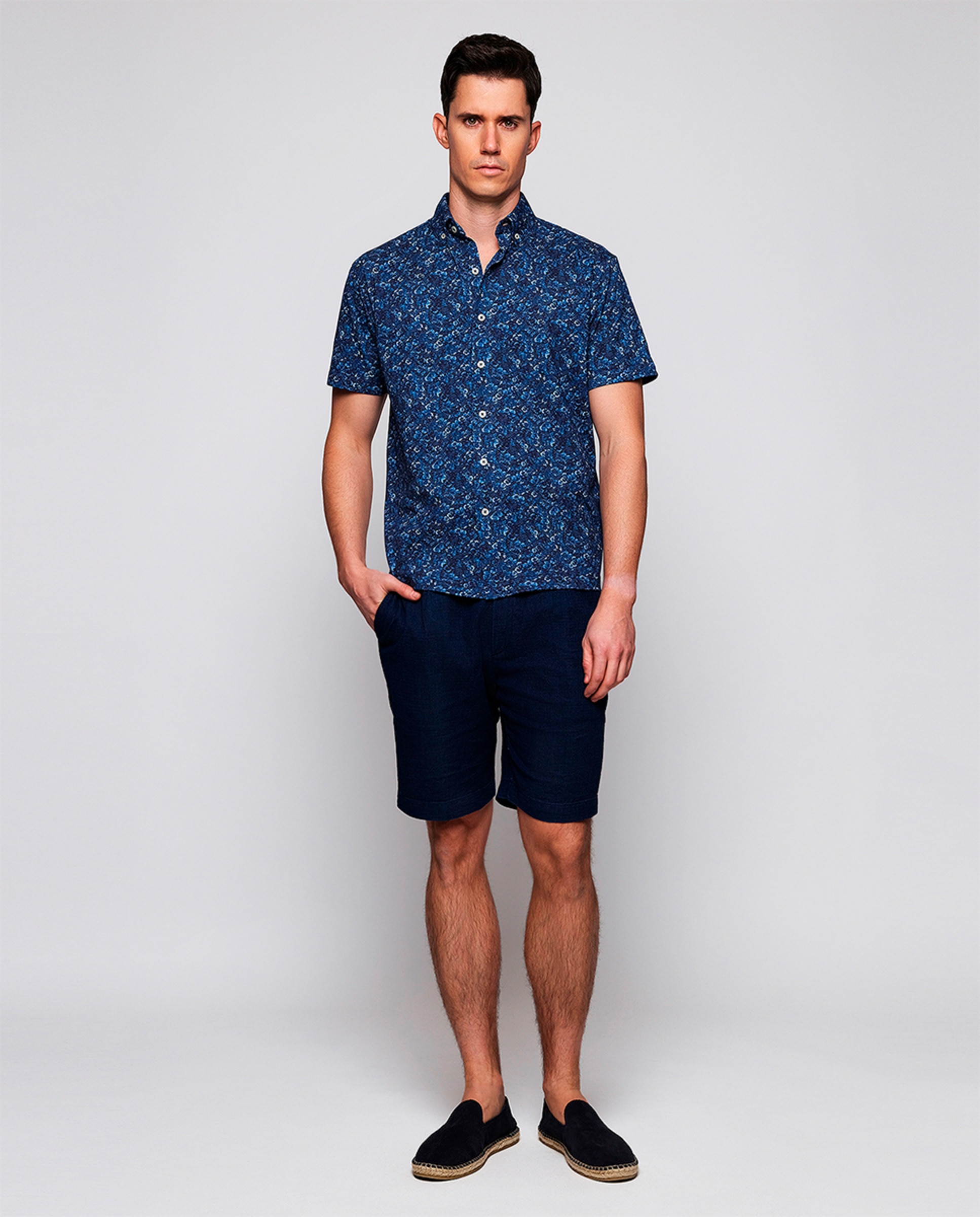 Camisa de Malha com Estampado Floral e Manga Curta Azul-marinho-5