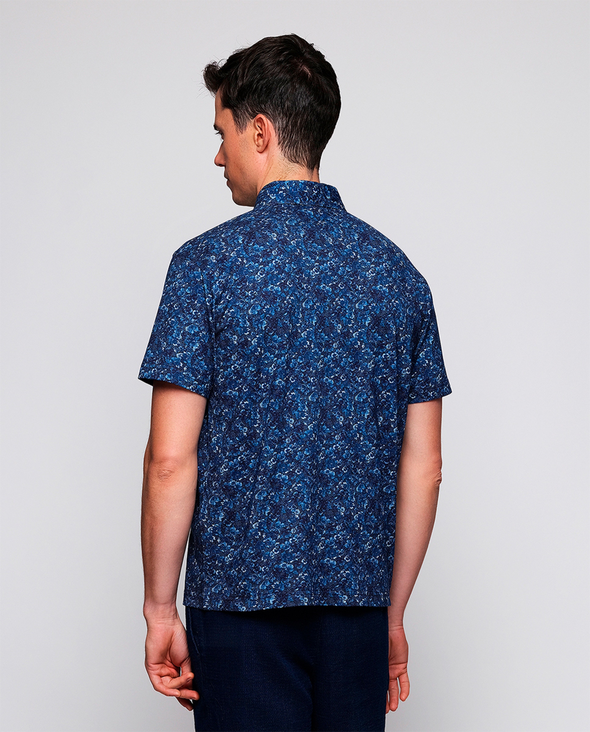 Camisa de Malha com Estampado Floral e Manga Curta Azul-marinho-2