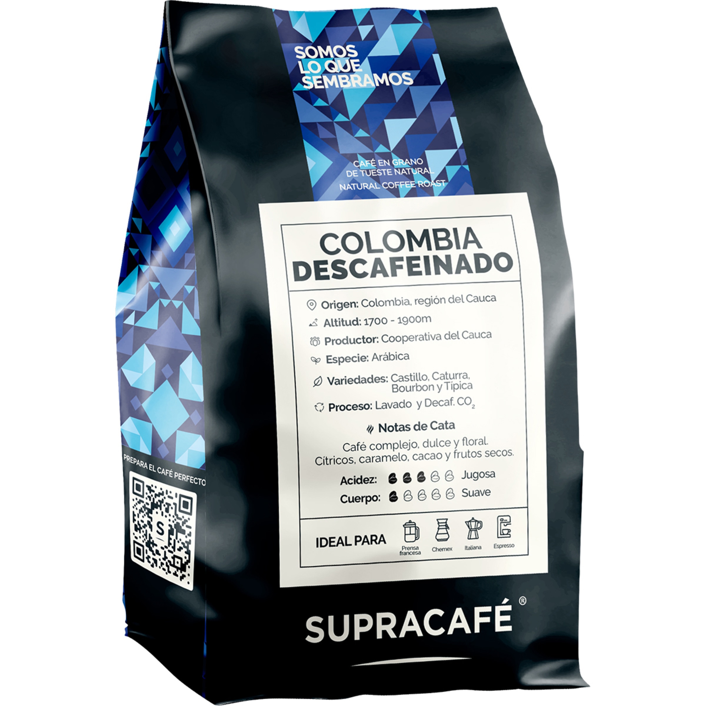 café en grano Colombia descaifenado de tueste natural envase 250 g