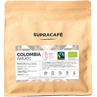 café molido Colombia AMUCC ecológico de tueste natural envase 250 g de comercio justo y proceso artesanal - Supracafe