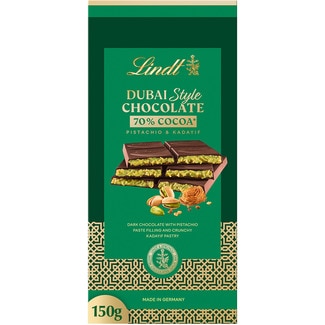 chocolate negro 70% estilo Dubai con pistacho y kadayif tableta 150 g - Lindt