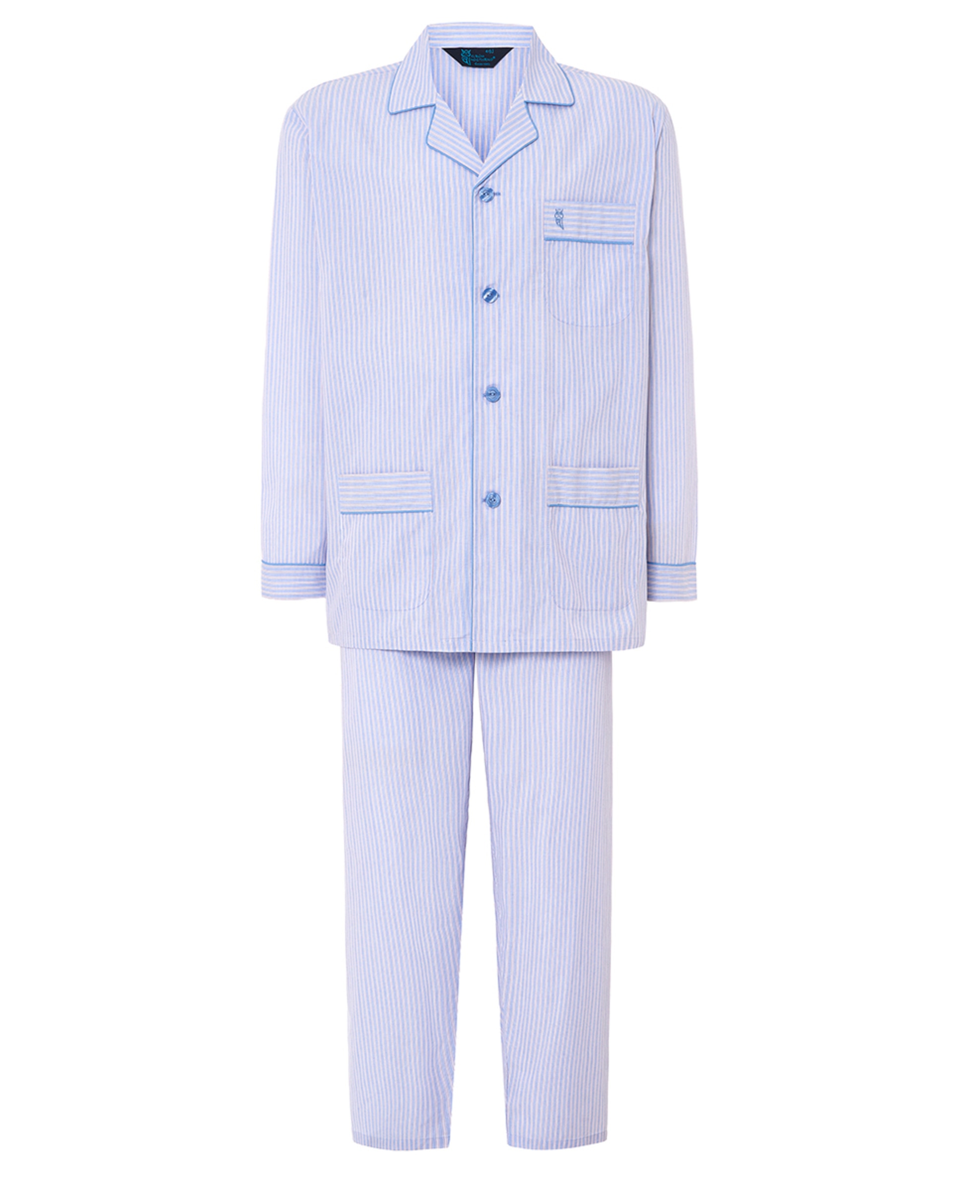 Pijama de Tecido Comprido com Aba Azul-5