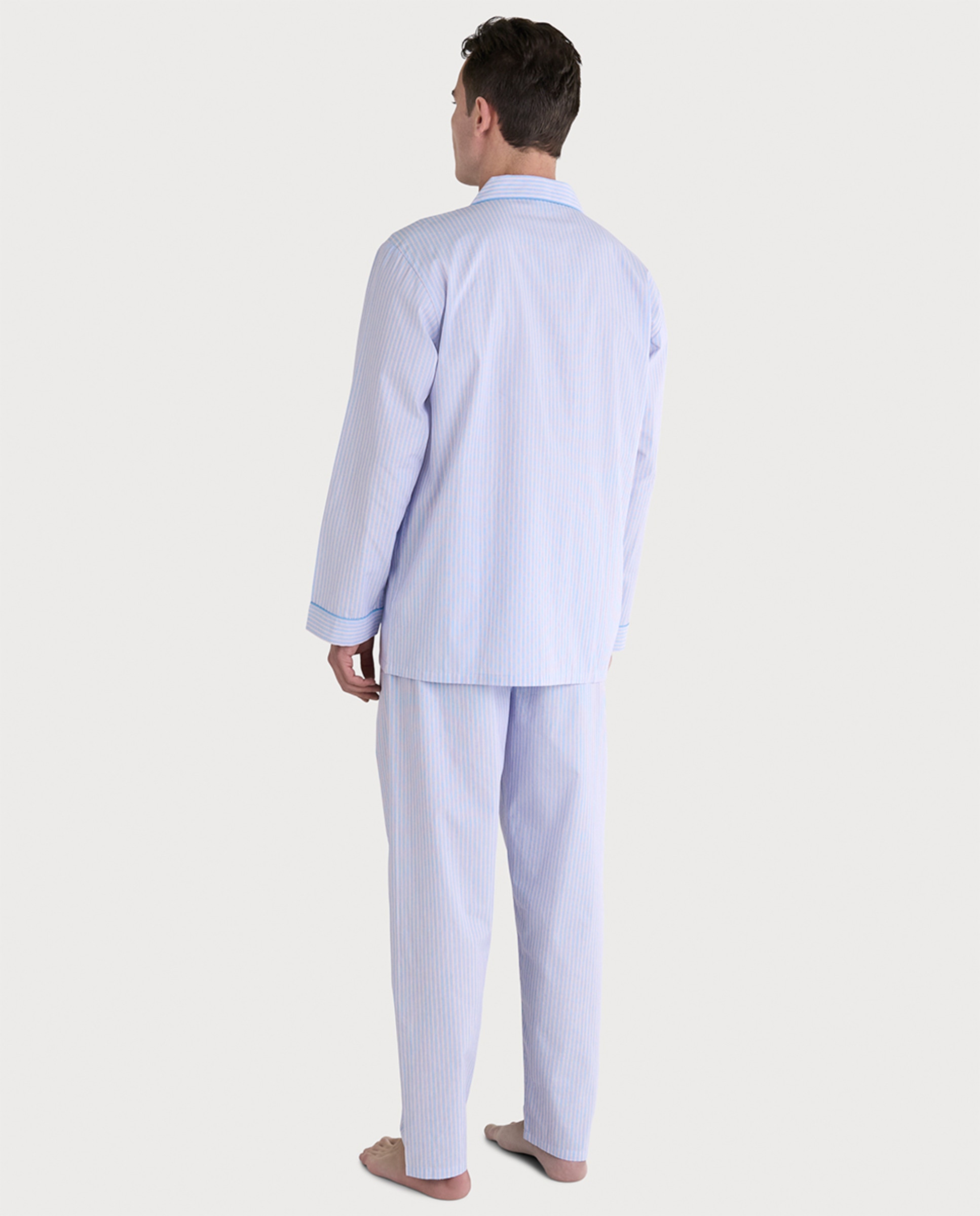 Pijama de Tecido Comprido com Aba Azul-2