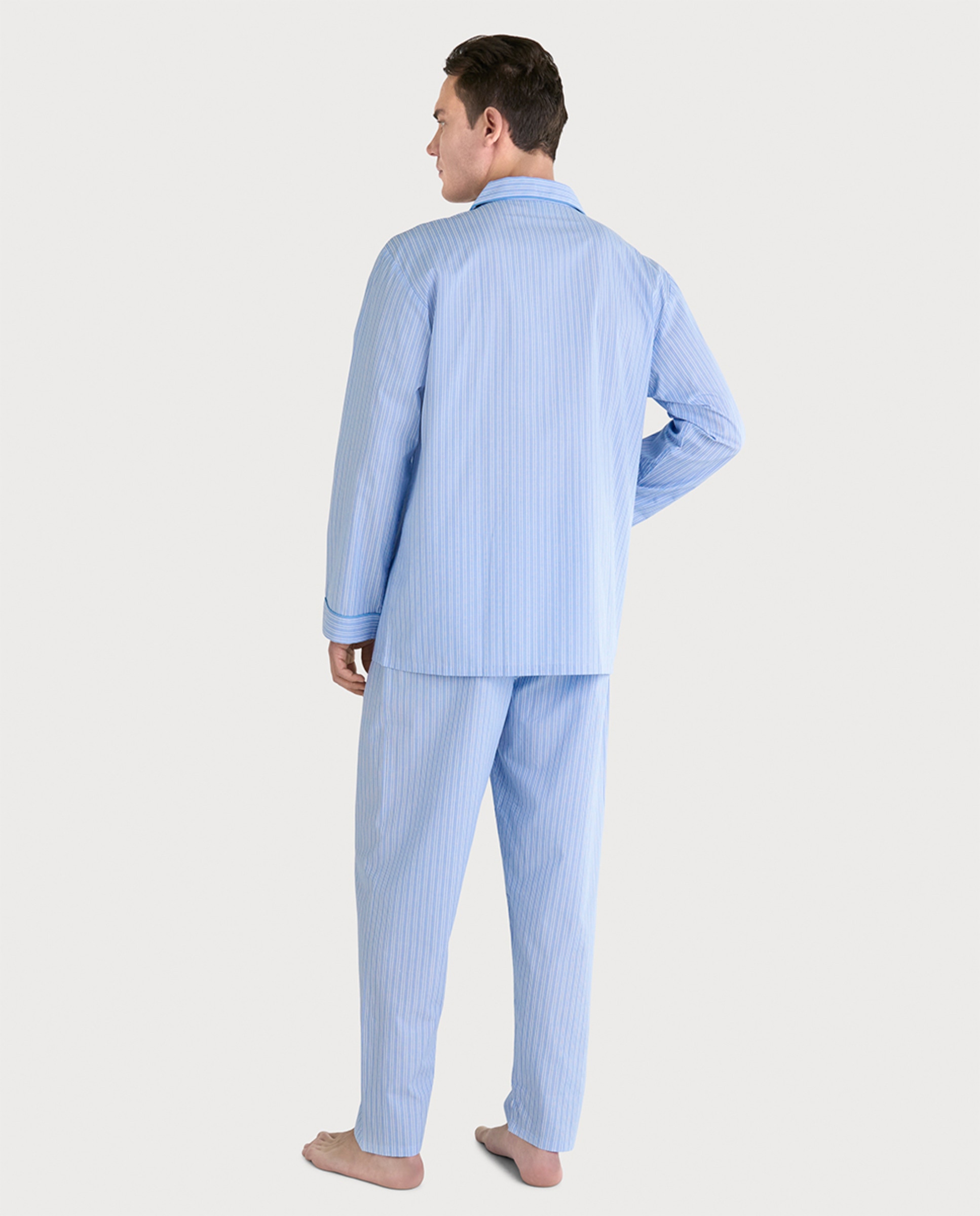 Pijama de Tecido Comprido com Aba Azul-celeste-2