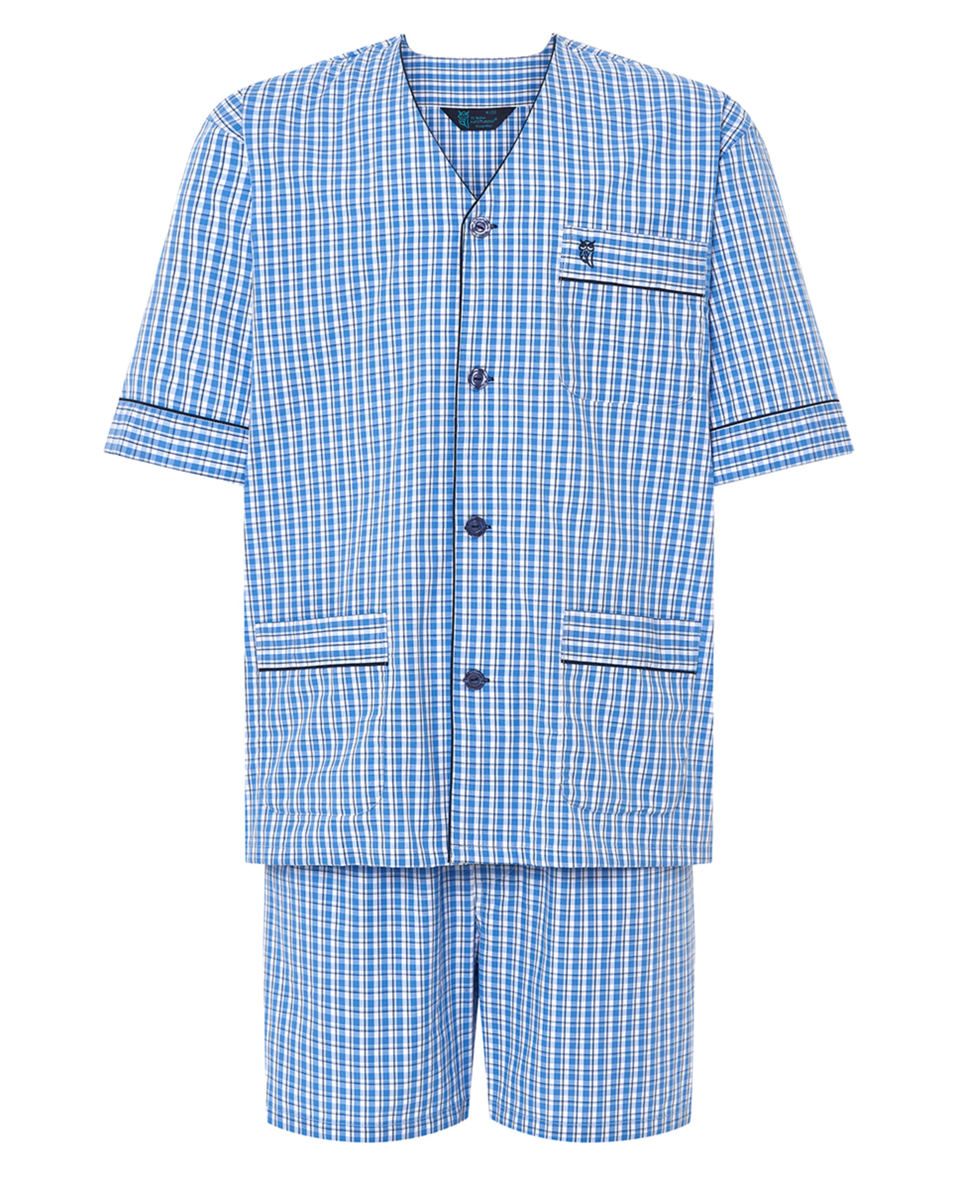 Pijama de Tecido Curto sem Gola Azul-5